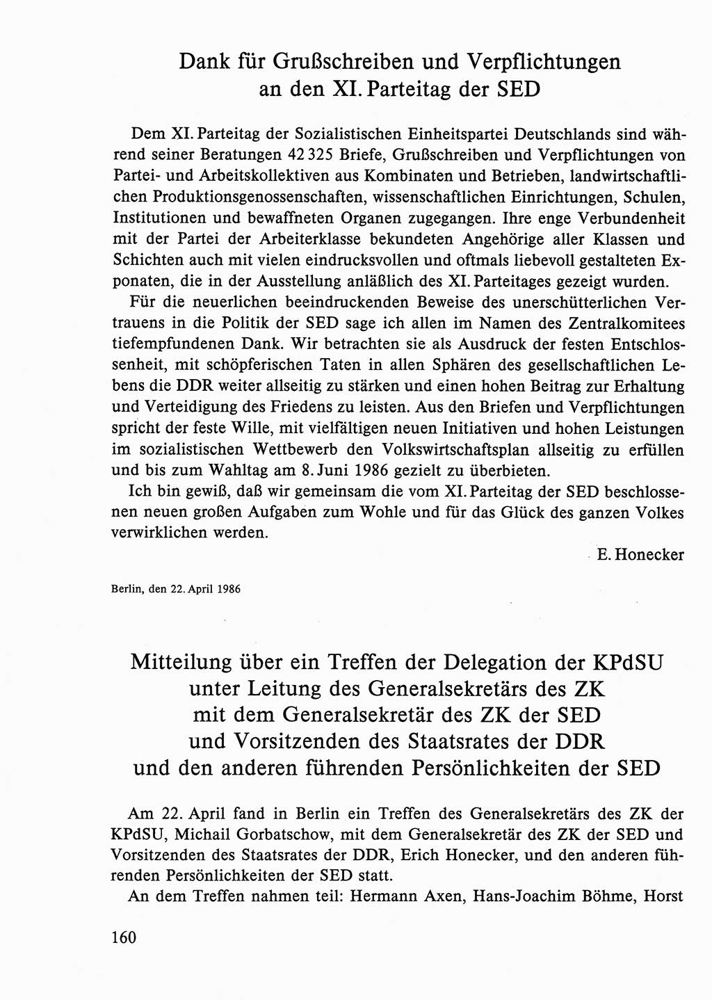 Dokumente der Sozialistischen Einheitspartei Deutschlands (SED) [Deutsche Demokratische Republik (DDR)] 1986-1987, Seite 160 (Dok. SED DDR 1986-1987, S. 160)