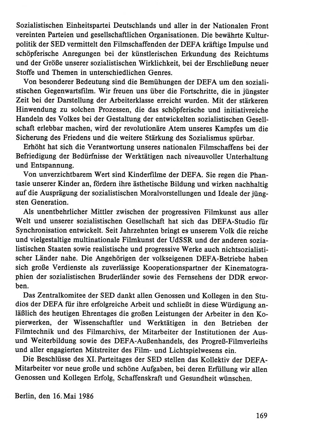 Dokumente der Sozialistischen Einheitspartei Deutschlands (SED) [Deutsche Demokratische Republik (DDR)] 1986-1987, Seite 169 (Dok. SED DDR 1986-1987, S. 169)