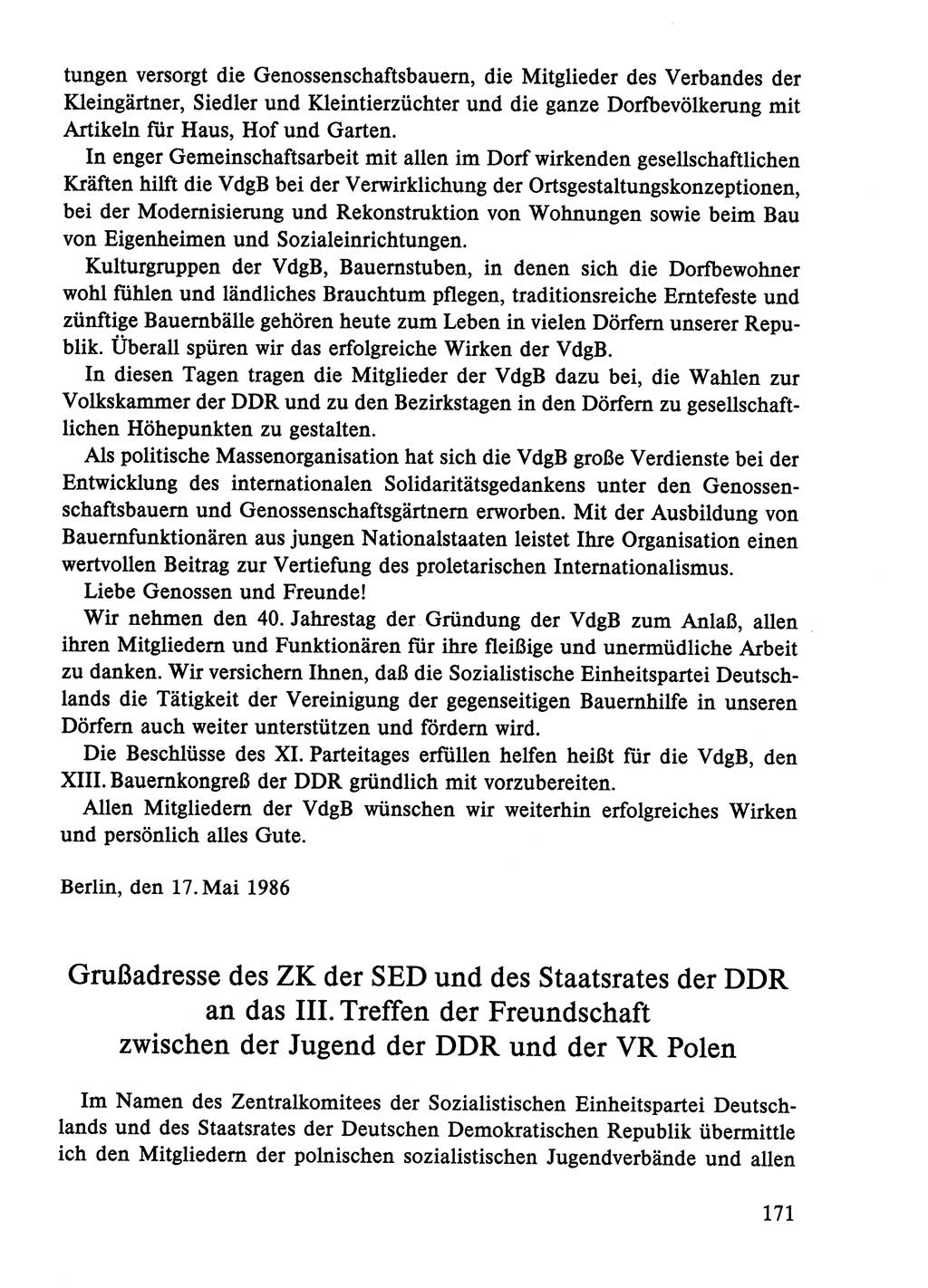 Dokumente der Sozialistischen Einheitspartei Deutschlands (SED) [Deutsche Demokratische Republik (DDR)] 1986-1987, Seite 171 (Dok. SED DDR 1986-1987, S. 171)