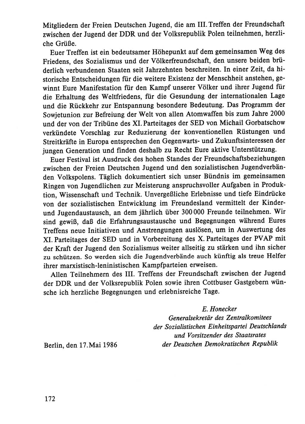 Dokumente der Sozialistischen Einheitspartei Deutschlands (SED) [Deutsche Demokratische Republik (DDR)] 1986-1987, Seite 172 (Dok. SED DDR 1986-1987, S. 172)