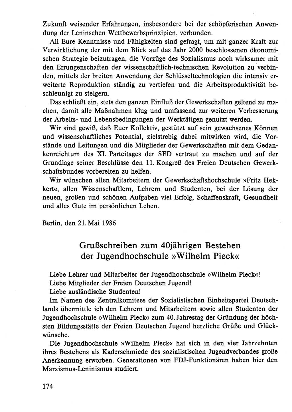 Dokumente der Sozialistischen Einheitspartei Deutschlands (SED) [Deutsche Demokratische Republik (DDR)] 1986-1987, Seite 174 (Dok. SED DDR 1986-1987, S. 174)