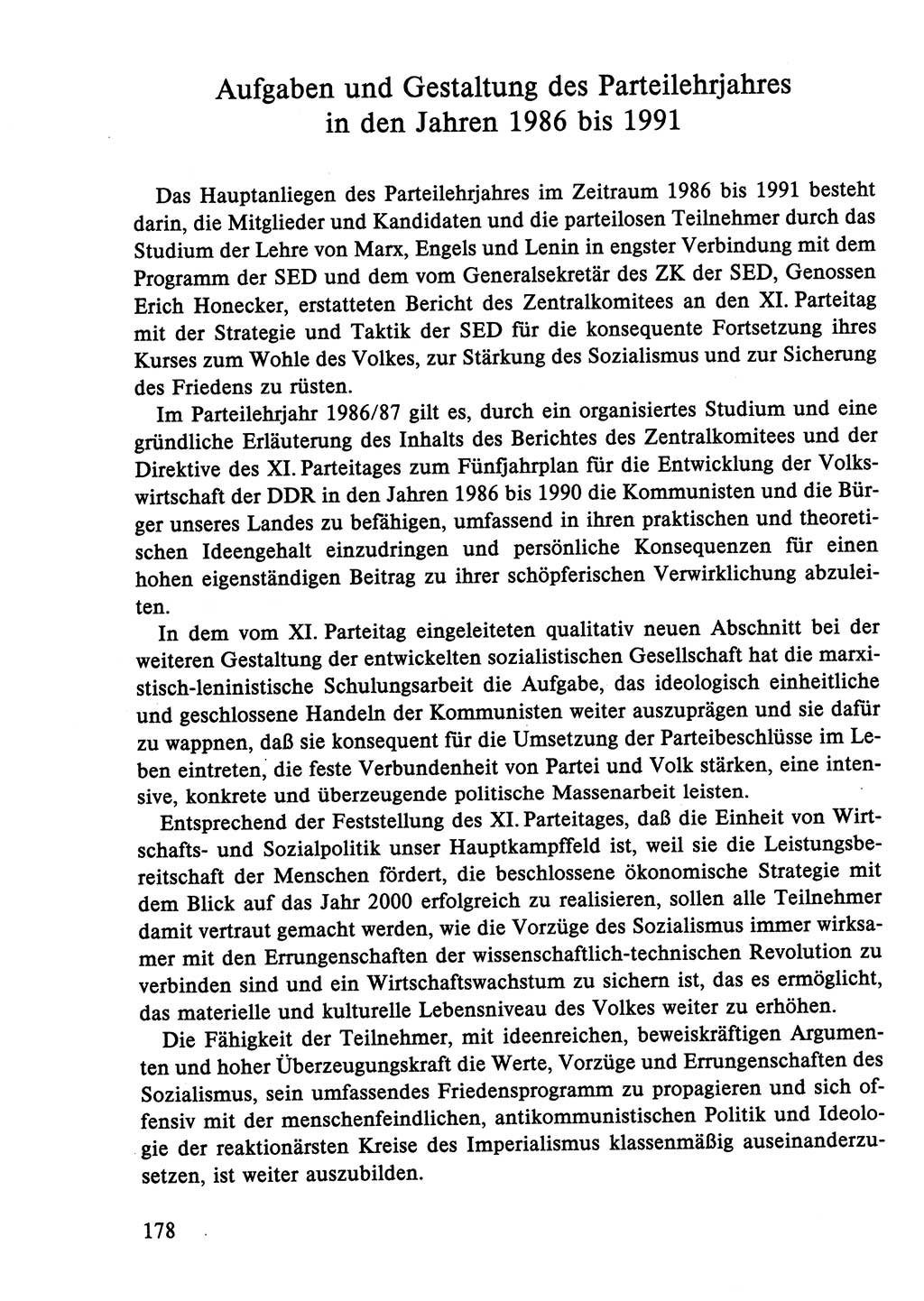 Dokumente der Sozialistischen Einheitspartei Deutschlands (SED) [Deutsche Demokratische Republik (DDR)] 1986-1987, Seite 178 (Dok. SED DDR 1986-1987, S. 178)