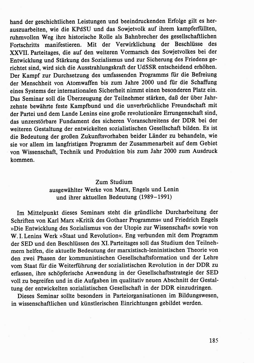 Dokumente der Sozialistischen Einheitspartei Deutschlands (SED) [Deutsche Demokratische Republik (DDR)] 1986-1987, Seite 185 (Dok. SED DDR 1986-1987, S. 185)