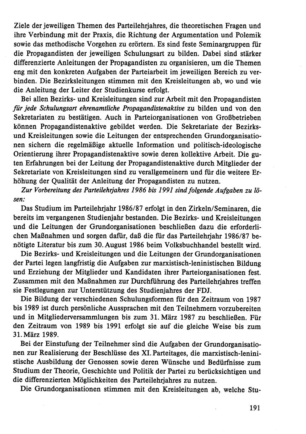 Dokumente der Sozialistischen Einheitspartei Deutschlands (SED) [Deutsche Demokratische Republik (DDR)] 1986-1987, Seite 191 (Dok. SED DDR 1986-1987, S. 191)
