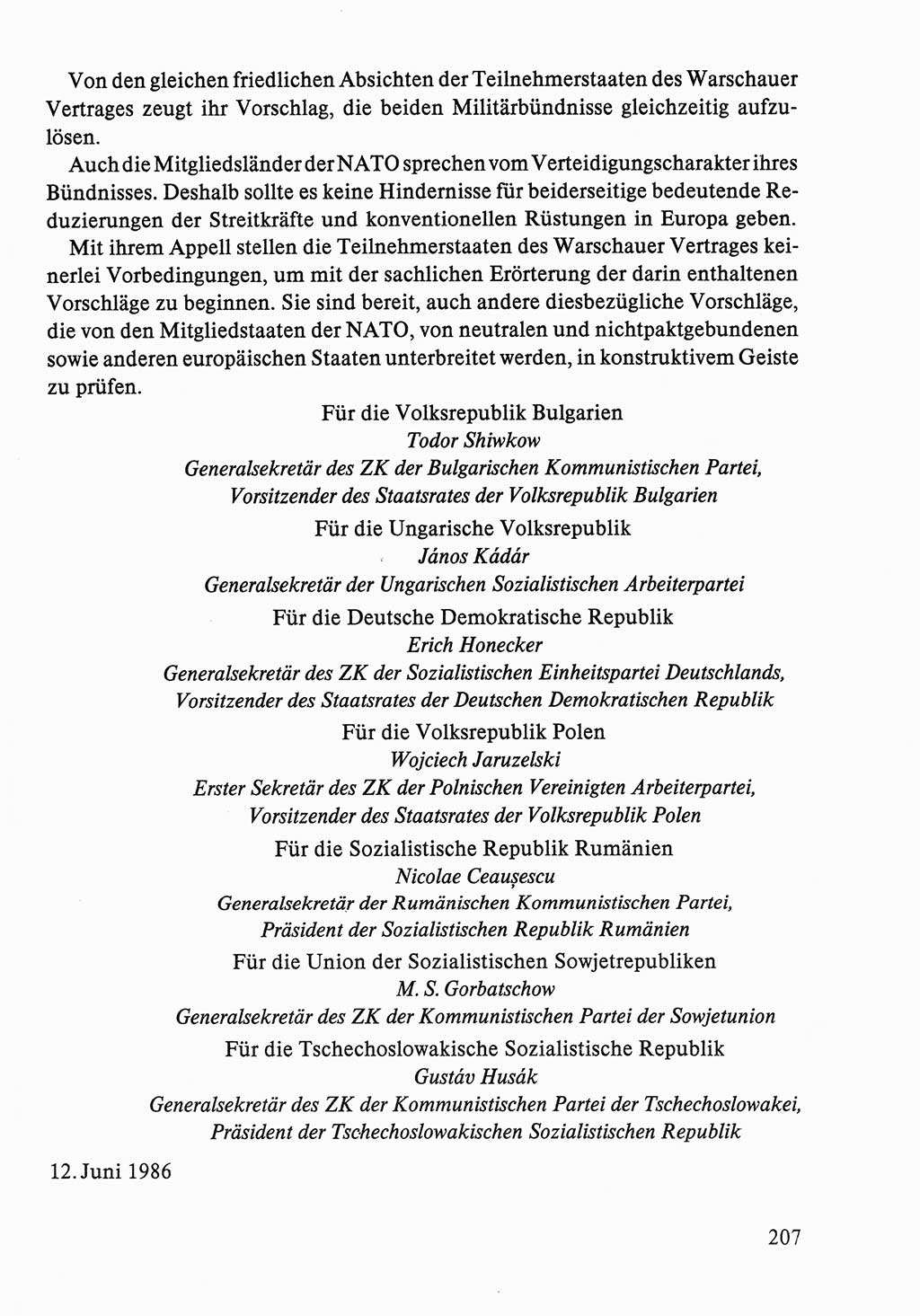 Dokumente der Sozialistischen Einheitspartei Deutschlands (SED) [Deutsche Demokratische Republik (DDR)] 1986-1987, Seite 207 (Dok. SED DDR 1986-1987, S. 207)