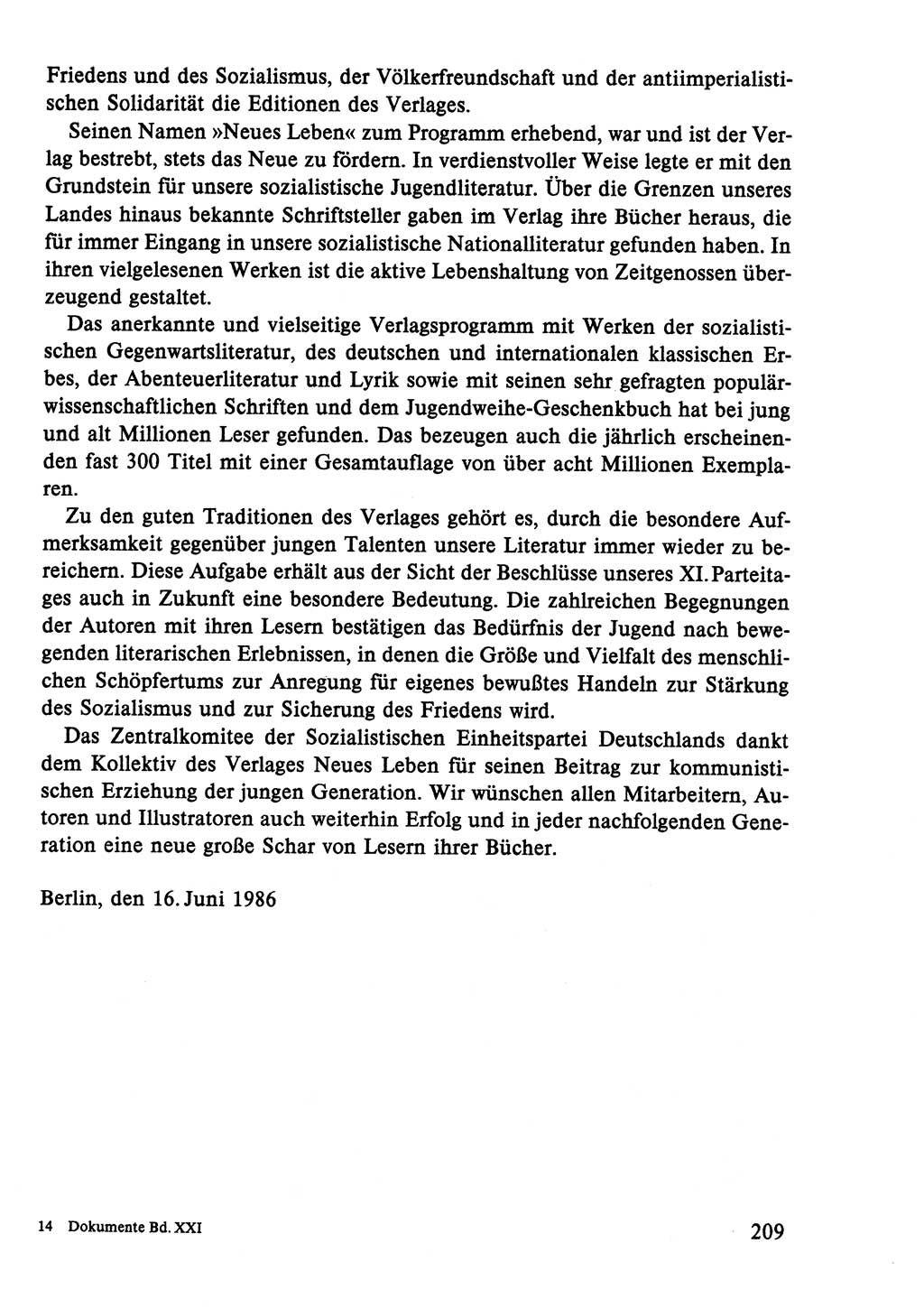 Dokumente der Sozialistischen Einheitspartei Deutschlands (SED) [Deutsche Demokratische Republik (DDR)] 1986-1987, Seite 209 (Dok. SED DDR 1986-1987, S. 209)