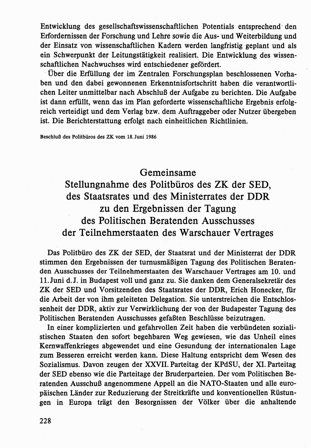 Dokumente der Sozialistischen Einheitspartei Deutschlands (SED) [Deutsche Demokratische Republik (DDR)] 1986-1987, Seite 228 (Dok. SED DDR 1986-1987, S. 228)