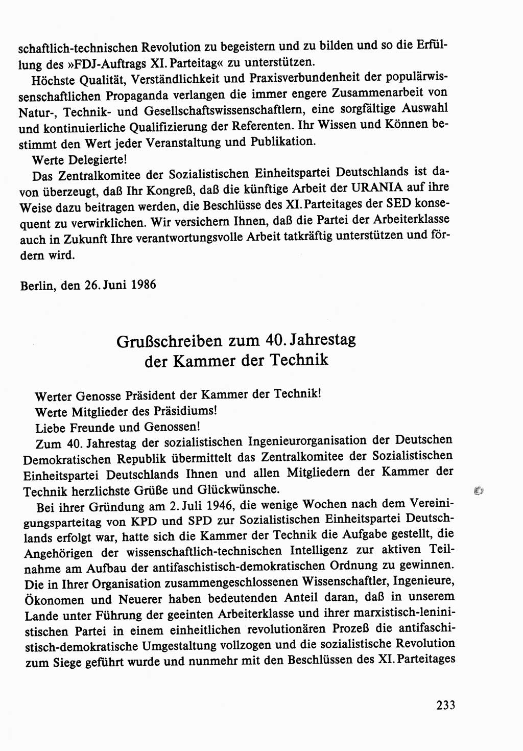 Dokumente der Sozialistischen Einheitspartei Deutschlands (SED) [Deutsche Demokratische Republik (DDR)] 1986-1987, Seite 233 (Dok. SED DDR 1986-1987, S. 233)