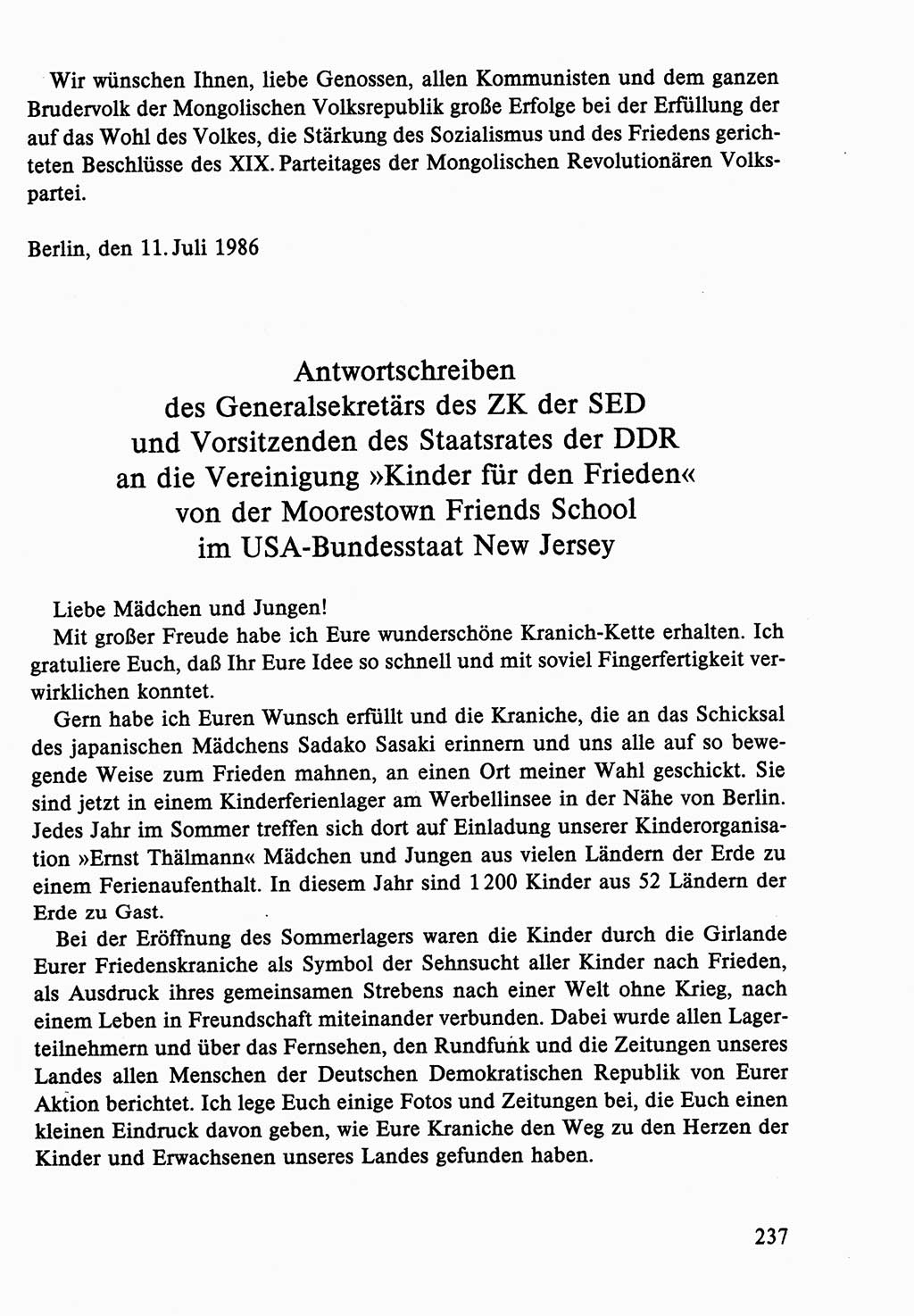 Dokumente der Sozialistischen Einheitspartei Deutschlands (SED) [Deutsche Demokratische Republik (DDR)] 1986-1987, Seite 237 (Dok. SED DDR 1986-1987, S. 237)