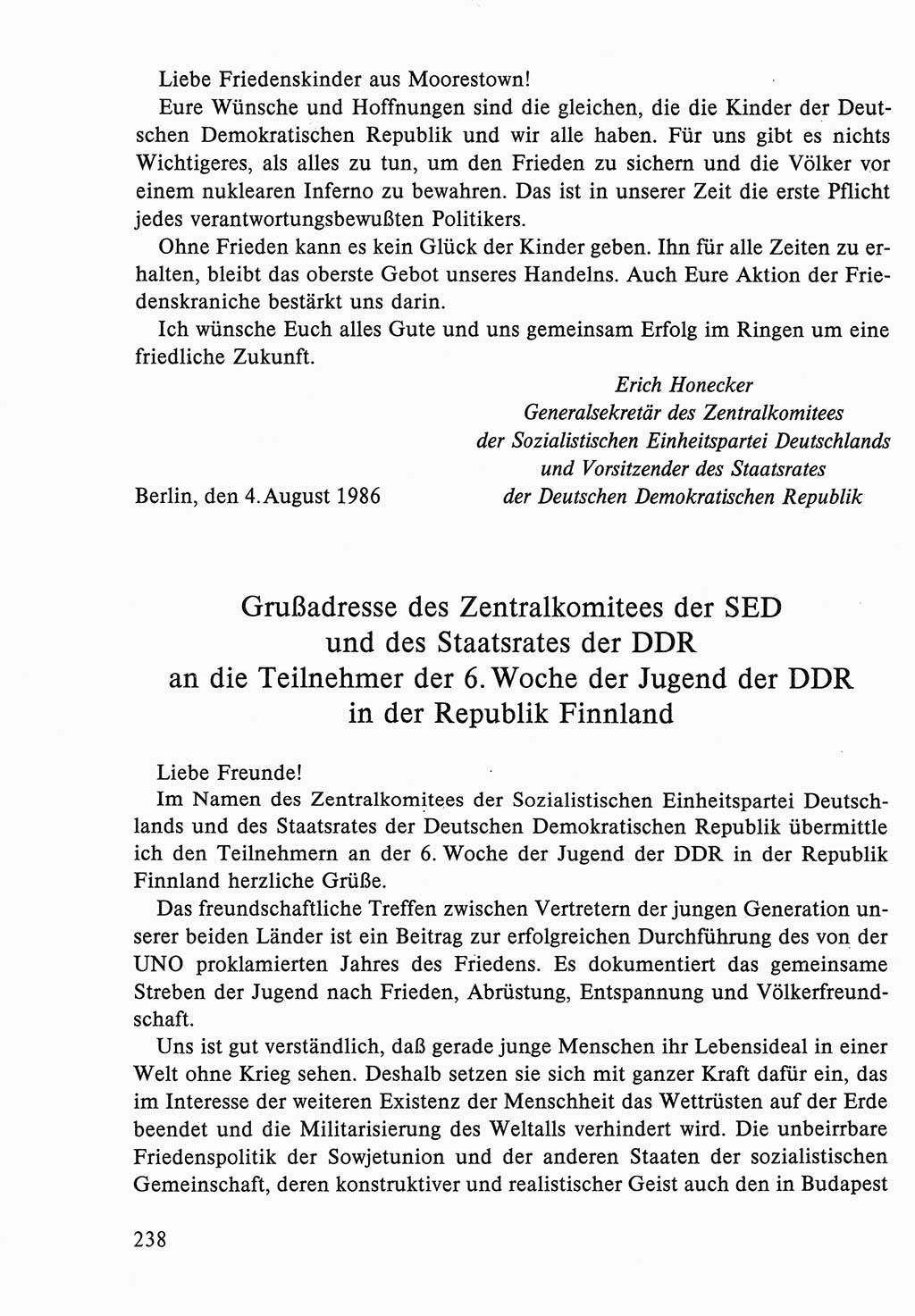 Dokumente der Sozialistischen Einheitspartei Deutschlands (SED) [Deutsche Demokratische Republik (DDR)] 1986-1987, Seite 238 (Dok. SED DDR 1986-1987, S. 238)