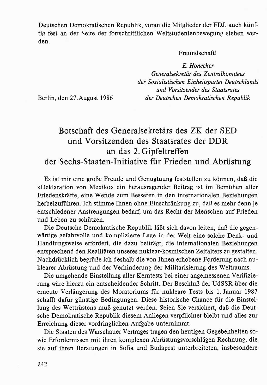 Dokumente der Sozialistischen Einheitspartei Deutschlands (SED) [Deutsche Demokratische Republik (DDR)] 1986-1987, Seite 242 (Dok. SED DDR 1986-1987, S. 242)