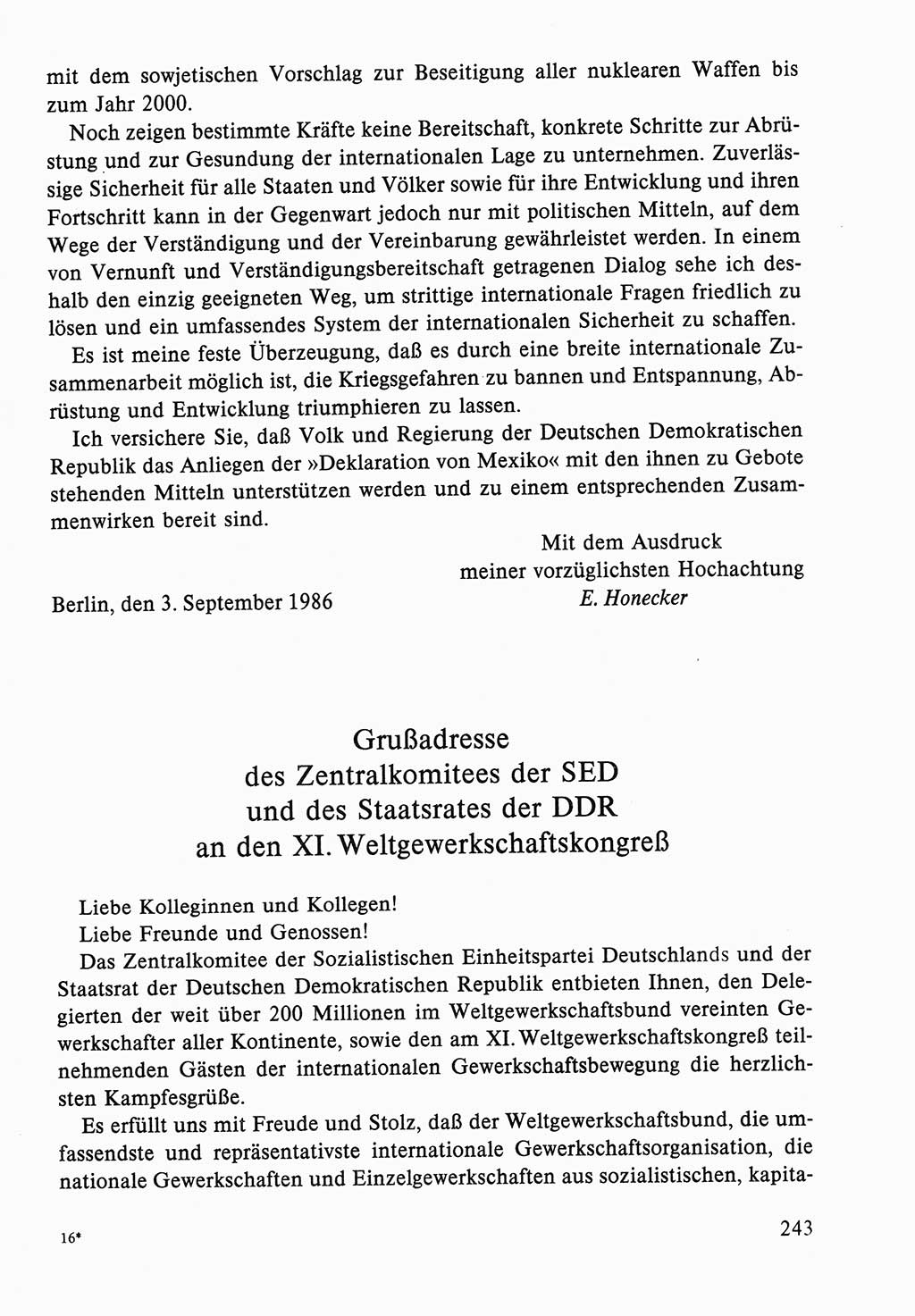 Dokumente der Sozialistischen Einheitspartei Deutschlands (SED) [Deutsche Demokratische Republik (DDR)] 1986-1987, Seite 243 (Dok. SED DDR 1986-1987, S. 243)