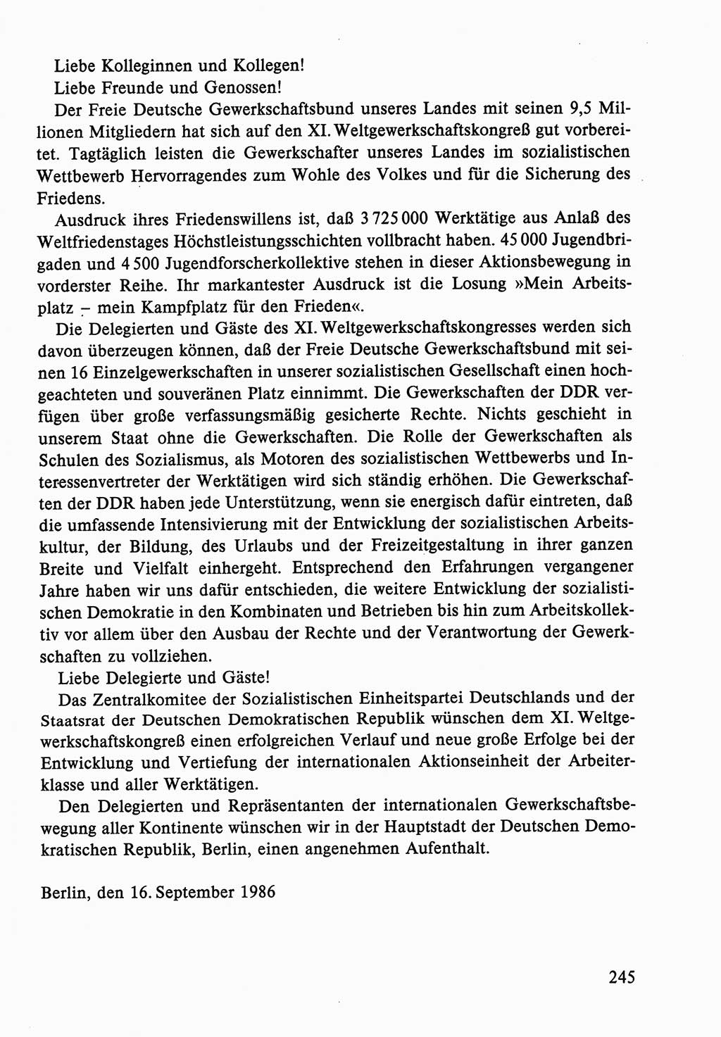 Dokumente der Sozialistischen Einheitspartei Deutschlands (SED) [Deutsche Demokratische Republik (DDR)] 1986-1987, Seite 245 (Dok. SED DDR 1986-1987, S. 245)