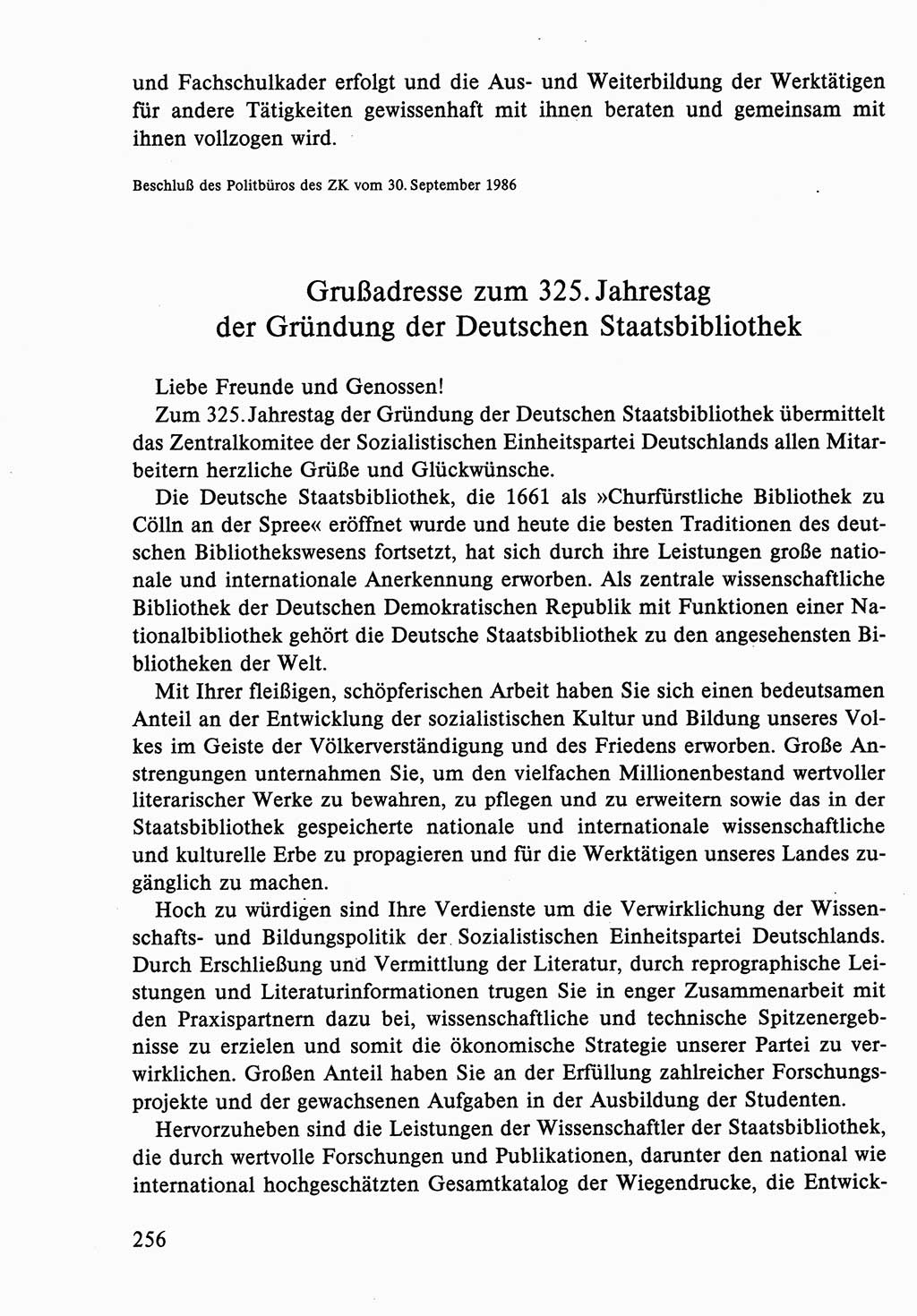 Dokumente der Sozialistischen Einheitspartei Deutschlands (SED) [Deutsche Demokratische Republik (DDR)] 1986-1987, Seite 256 (Dok. SED DDR 1986-1987, S. 256)