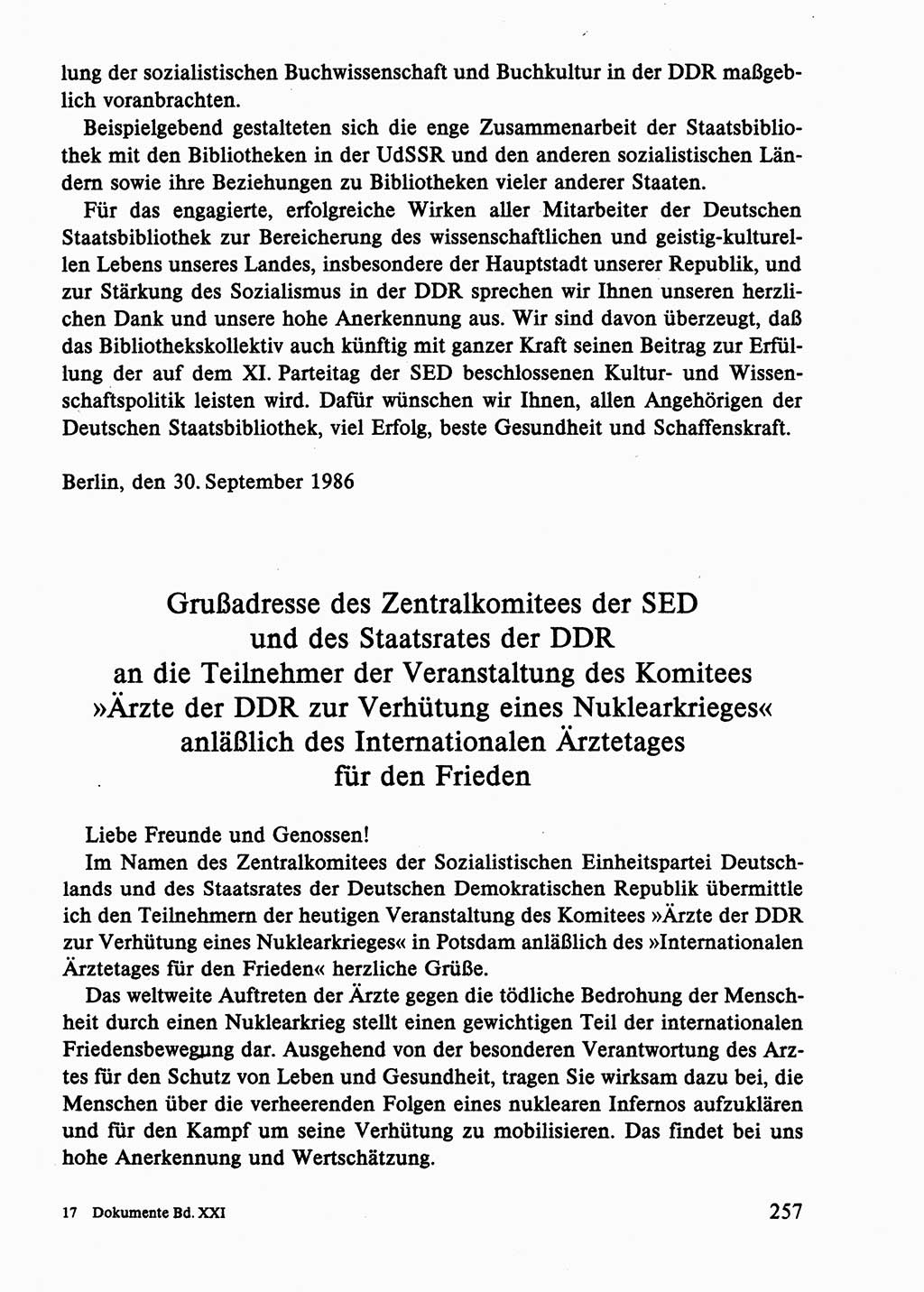 Dokumente der Sozialistischen Einheitspartei Deutschlands (SED) [Deutsche Demokratische Republik (DDR)] 1986-1987, Seite 257 (Dok. SED DDR 1986-1987, S. 257)