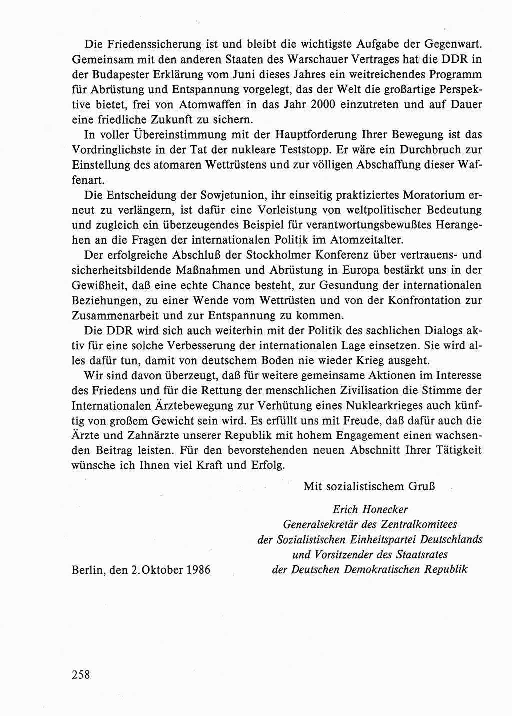 Dokumente der Sozialistischen Einheitspartei Deutschlands (SED) [Deutsche Demokratische Republik (DDR)] 1986-1987, Seite 258 (Dok. SED DDR 1986-1987, S. 258)