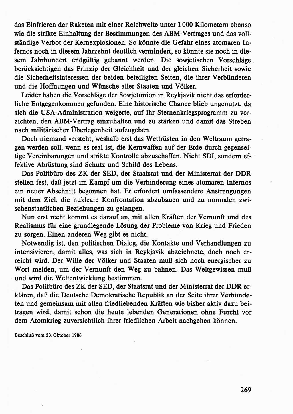 Dokumente der Sozialistischen Einheitspartei Deutschlands (SED) [Deutsche Demokratische Republik (DDR)] 1986-1987, Seite 269 (Dok. SED DDR 1986-1987, S. 269)