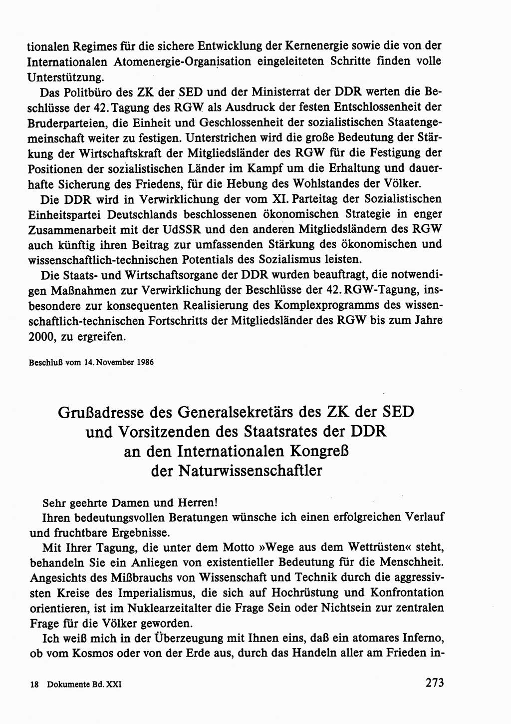 Dokumente der Sozialistischen Einheitspartei Deutschlands (SED) [Deutsche Demokratische Republik (DDR)] 1986-1987, Seite 273 (Dok. SED DDR 1986-1987, S. 273)