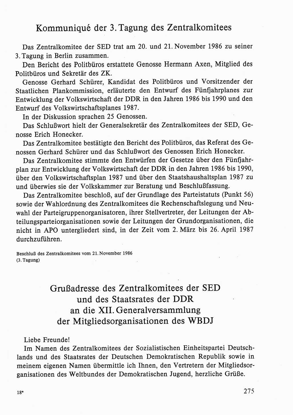 Dokumente der Sozialistischen Einheitspartei Deutschlands (SED) [Deutsche Demokratische Republik (DDR)] 1986-1987, Seite 275 (Dok. SED DDR 1986-1987, S. 275)