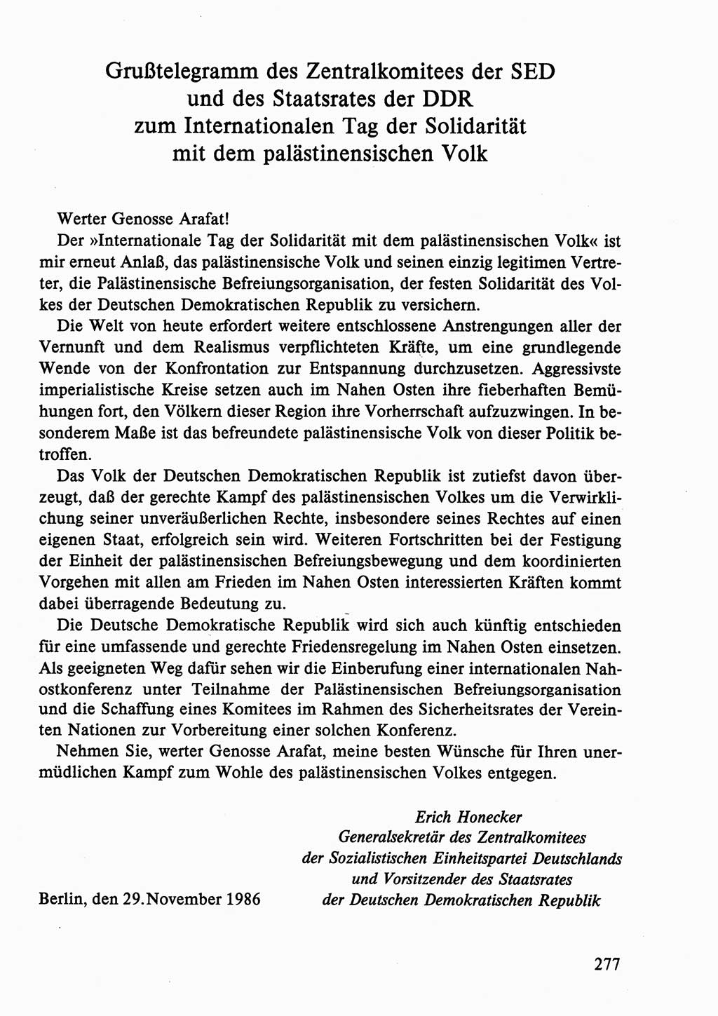 Dokumente der Sozialistischen Einheitspartei Deutschlands (SED) [Deutsche Demokratische Republik (DDR)] 1986-1987, Seite 277 (Dok. SED DDR 1986-1987, S. 277)