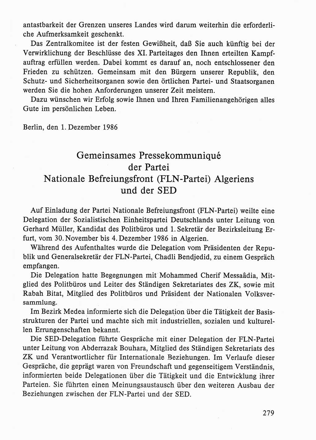 Dokumente der Sozialistischen Einheitspartei Deutschlands (SED) [Deutsche Demokratische Republik (DDR)] 1986-1987, Seite 279 (Dok. SED DDR 1986-1987, S. 279)