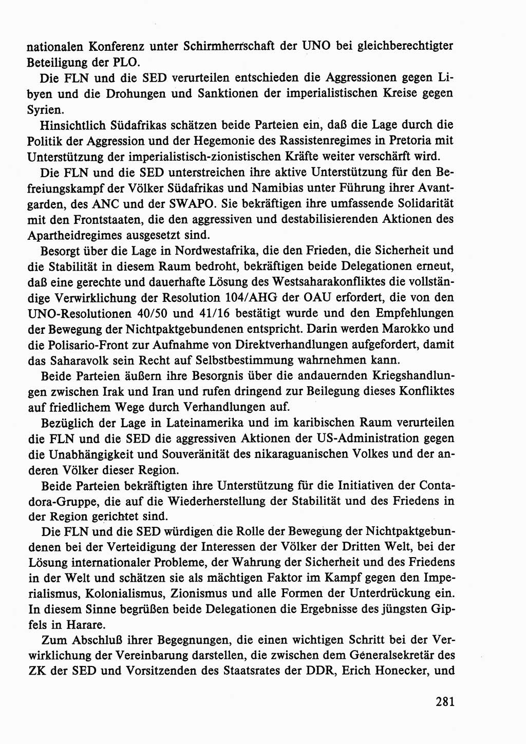 Dokumente der Sozialistischen Einheitspartei Deutschlands (SED) [Deutsche Demokratische Republik (DDR)] 1986-1987, Seite 281 (Dok. SED DDR 1986-1987, S. 281)
