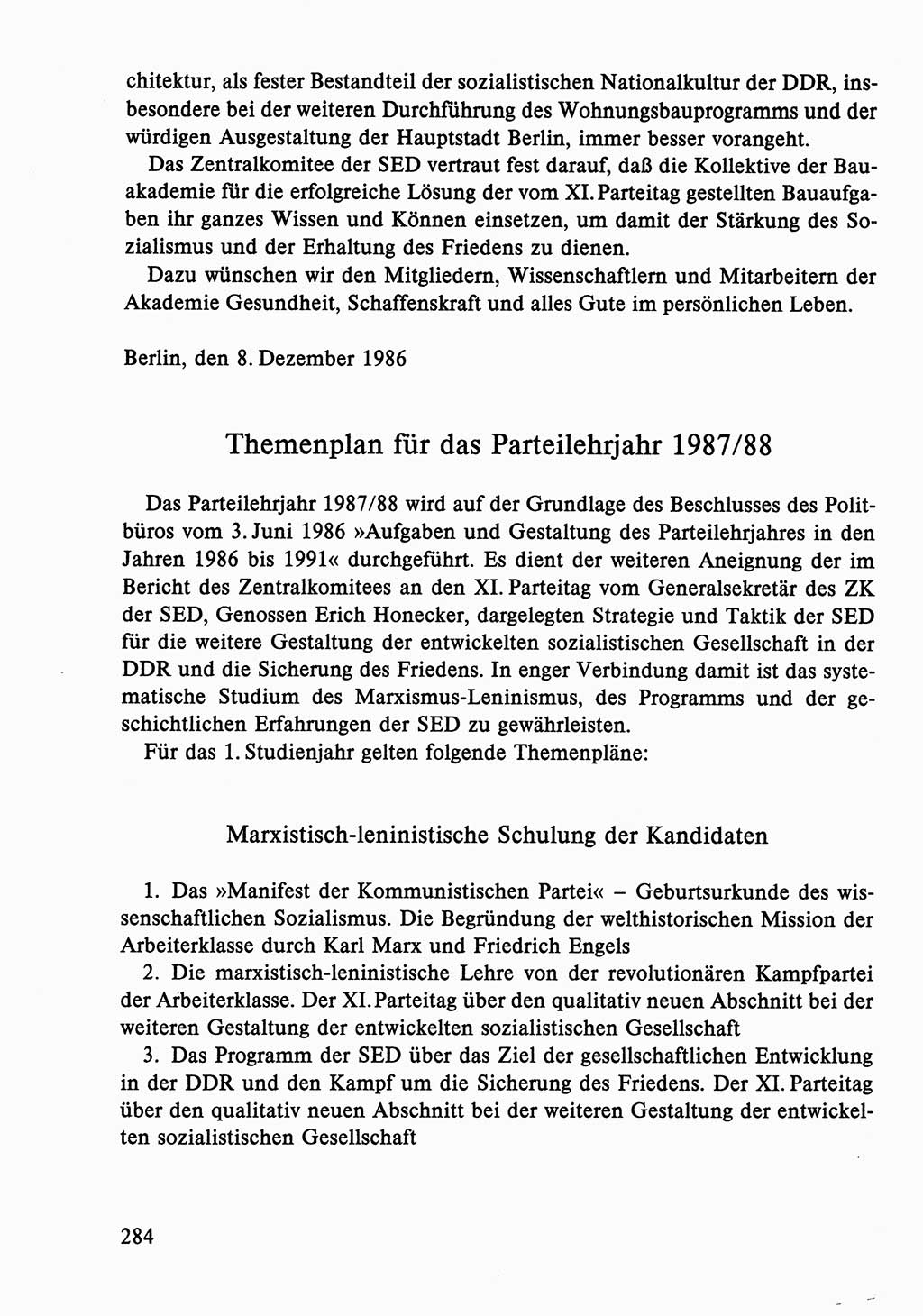 Dokumente der Sozialistischen Einheitspartei Deutschlands (SED) [Deutsche Demokratische Republik (DDR)] 1986-1987, Seite 284 (Dok. SED DDR 1986-1987, S. 284)