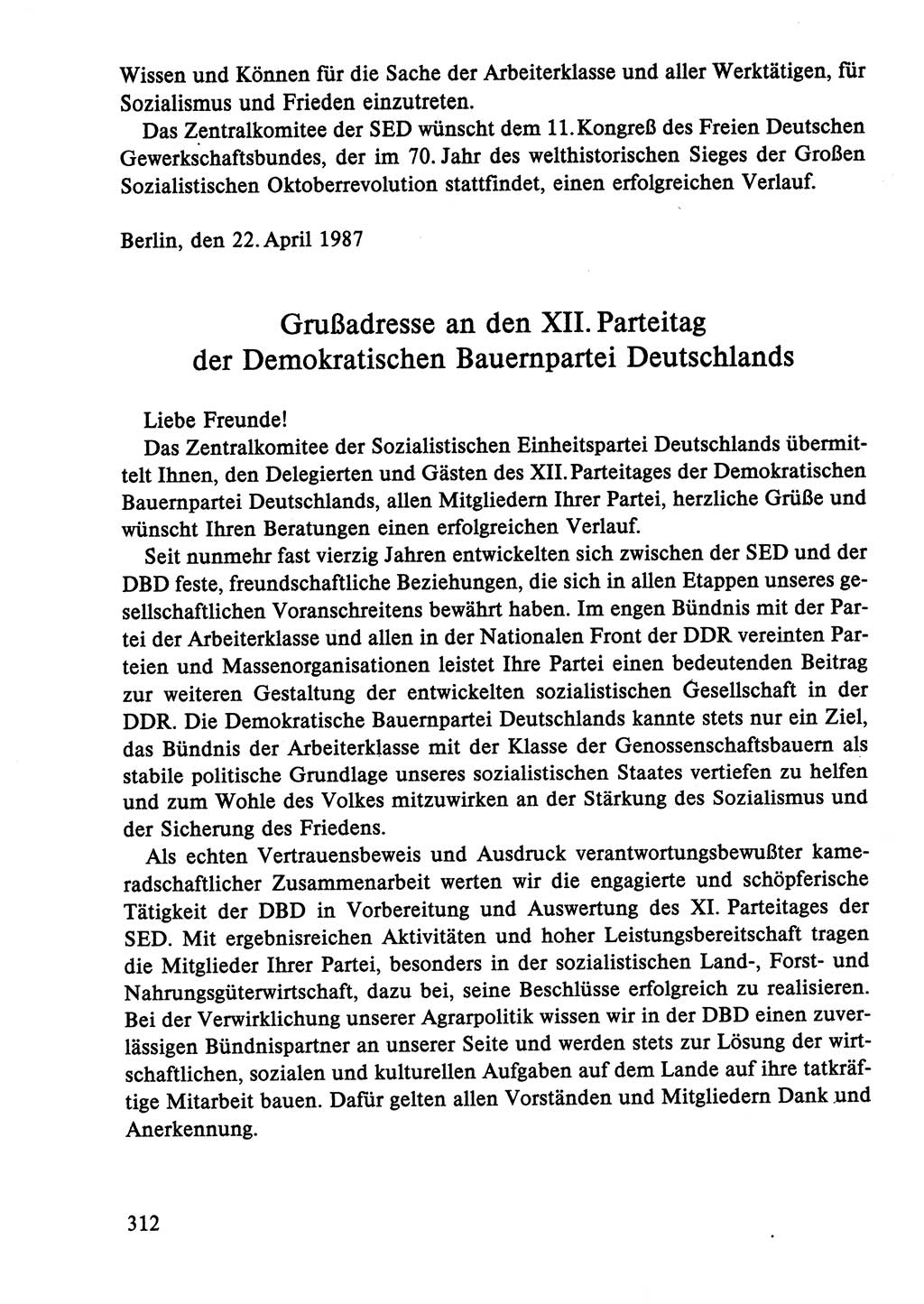 Dokumente der Sozialistischen Einheitspartei Deutschlands (SED) [Deutsche Demokratische Republik (DDR)] 1986-1987, Seite 312 (Dok. SED DDR 1986-1987, S. 312)