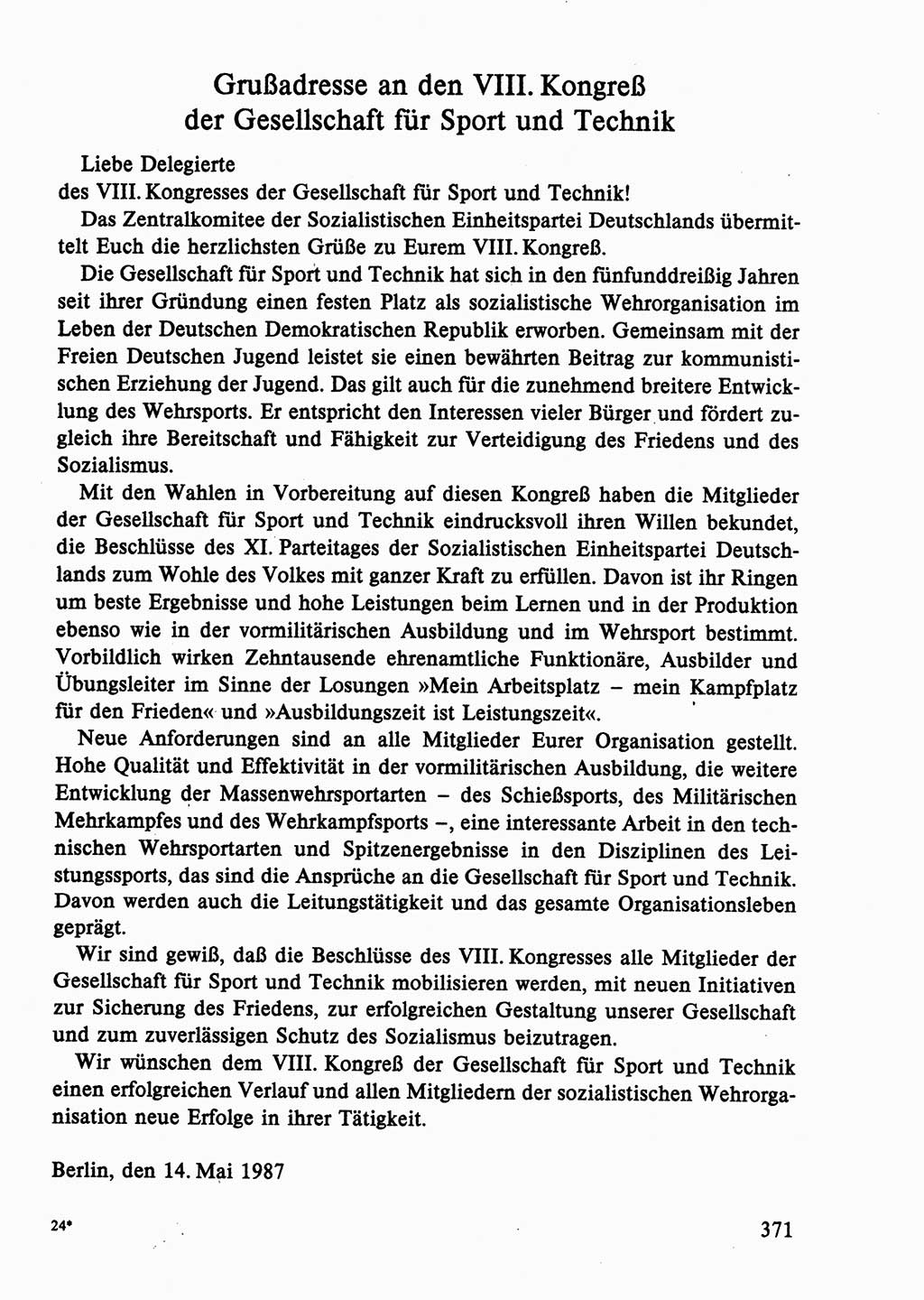 Dokumente der Sozialistischen Einheitspartei Deutschlands (SED) [Deutsche Demokratische Republik (DDR)] 1986-1987, Seite 371 (Dok. SED DDR 1986-1987, S. 371)