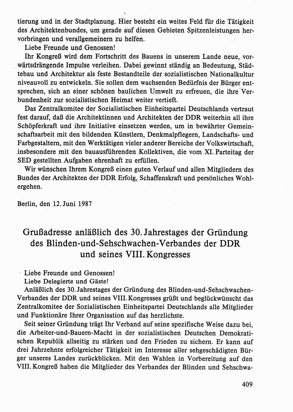 Dokumente der Sozialistischen Einheitspartei Deutschlands (SED) [Deutsche Demokratische Republik (DDR)] 1986-1987, Seite 409 (Dok. SED DDR 1986-1987, S. 409)