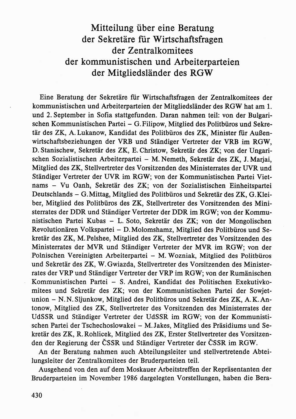 Dokumente der Sozialistischen Einheitspartei Deutschlands (SED) [Deutsche Demokratische Republik (DDR)] 1986-1987, Seite 430 (Dok. SED DDR 1986-1987, S. 430)