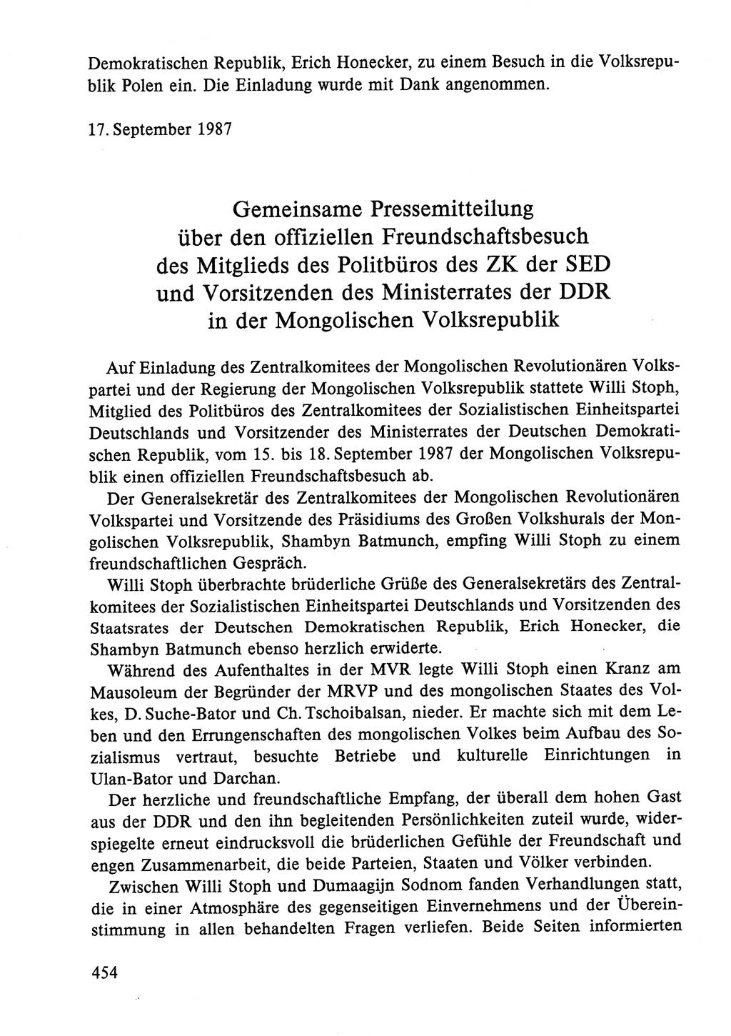 Dokumente der Sozialistischen Einheitspartei Deutschlands (SED) [Deutsche Demokratische Republik (DDR)] 1986-1987, Seite 454 (Dok. SED DDR 1986-1987, S. 454)