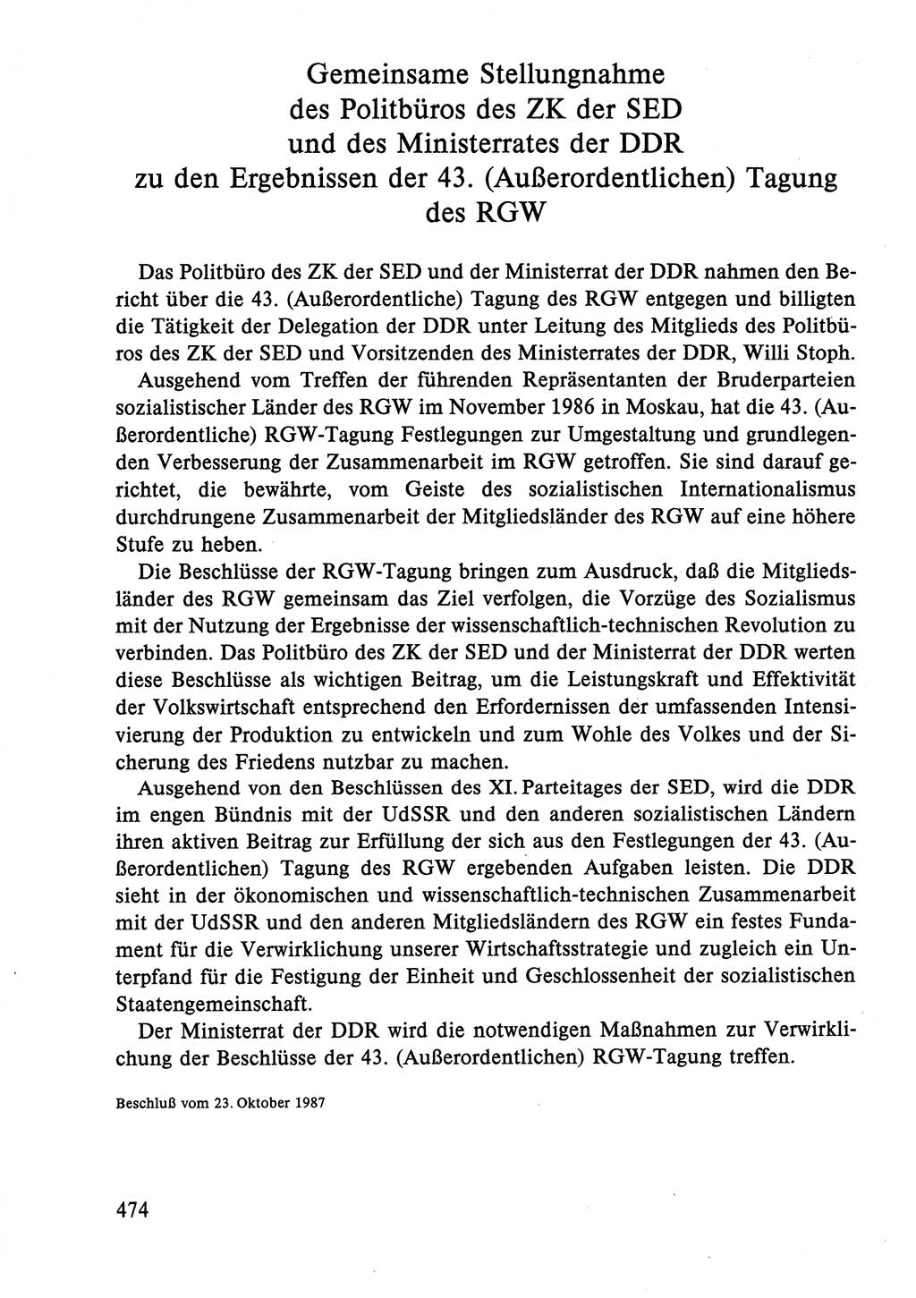Dokumente der Sozialistischen Einheitspartei Deutschlands (SED) [Deutsche Demokratische Republik (DDR)] 1986-1987, Seite 474 (Dok. SED DDR 1986-1987, S. 474)