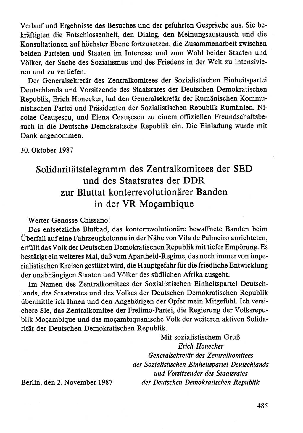 Dokumente der Sozialistischen Einheitspartei Deutschlands (SED) [Deutsche Demokratische Republik (DDR)] 1986-1987, Seite 485 (Dok. SED DDR 1986-1987, S. 485)