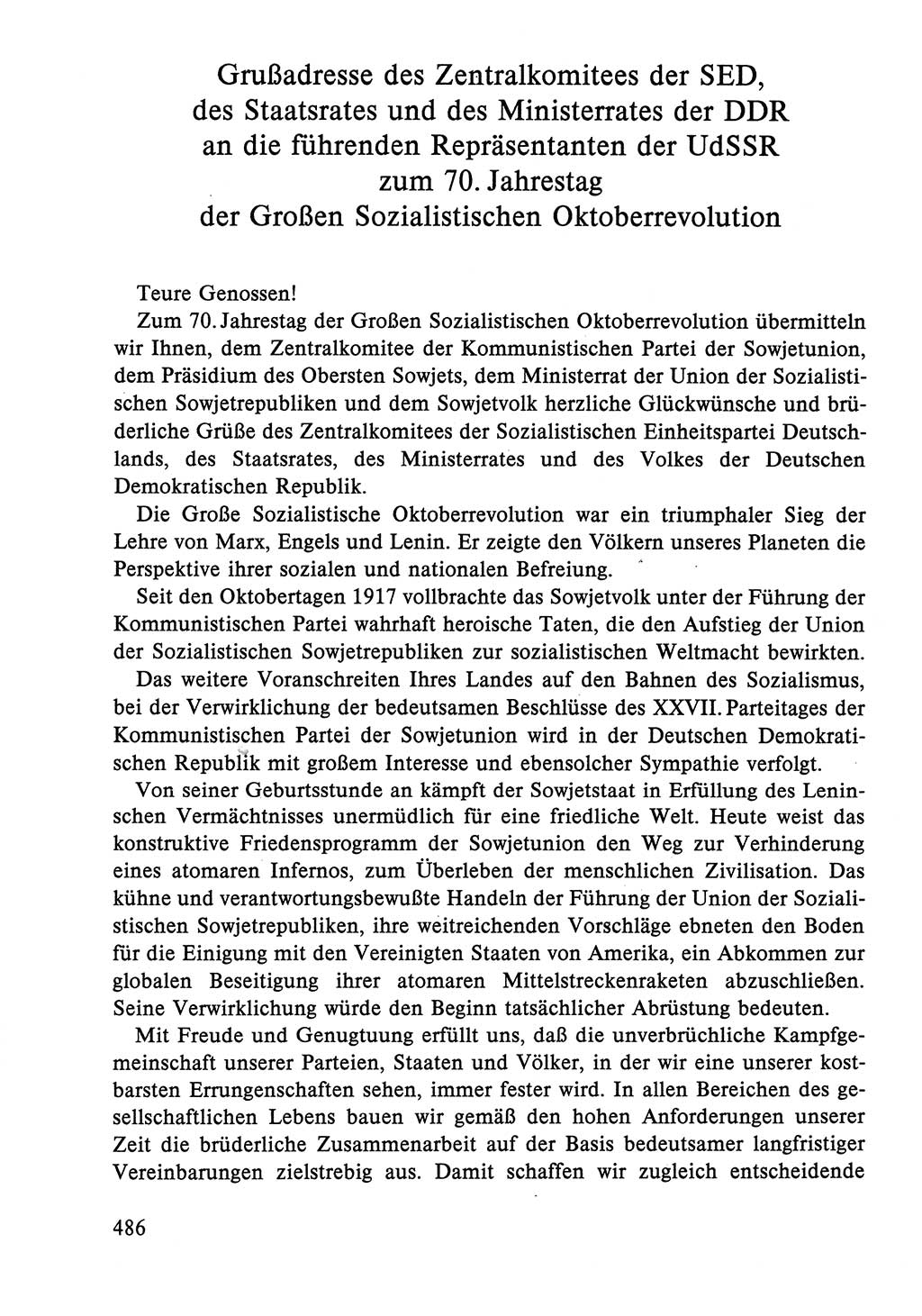 Dokumente der Sozialistischen Einheitspartei Deutschlands (SED) [Deutsche Demokratische Republik (DDR)] 1986-1987, Seite 486 (Dok. SED DDR 1986-1987, S. 486)
