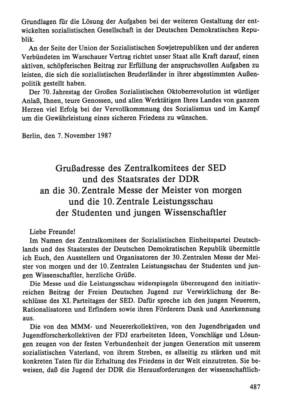 Dokumente der Sozialistischen Einheitspartei Deutschlands (SED) [Deutsche Demokratische Republik (DDR)] 1986-1987, Seite 487 (Dok. SED DDR 1986-1987, S. 487)
