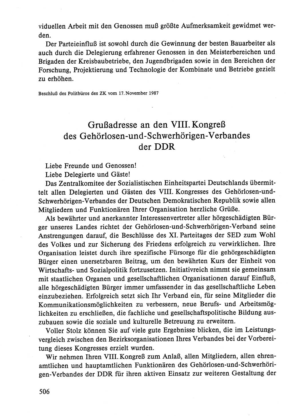 Dokumente der Sozialistischen Einheitspartei Deutschlands (SED) [Deutsche Demokratische Republik (DDR)] 1986-1987, Seite 506 (Dok. SED DDR 1986-1987, S. 506)