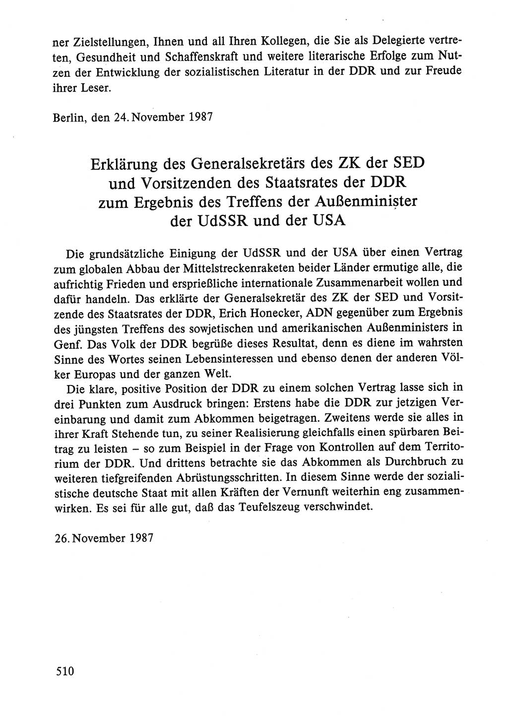 Dokumente der Sozialistischen Einheitspartei Deutschlands (SED) [Deutsche Demokratische Republik (DDR)] 1986-1987, Seite 510 (Dok. SED DDR 1986-1987, S. 510)