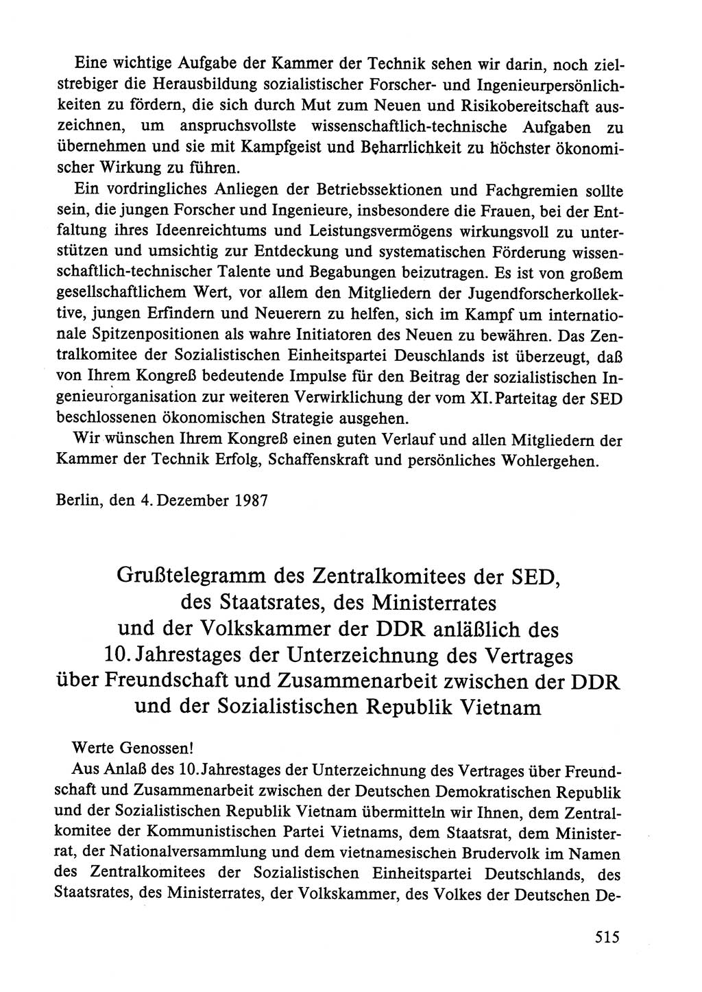 Dokumente der Sozialistischen Einheitspartei Deutschlands (SED) [Deutsche Demokratische Republik (DDR)] 1986-1987, Seite 515 (Dok. SED DDR 1986-1987, S. 515)