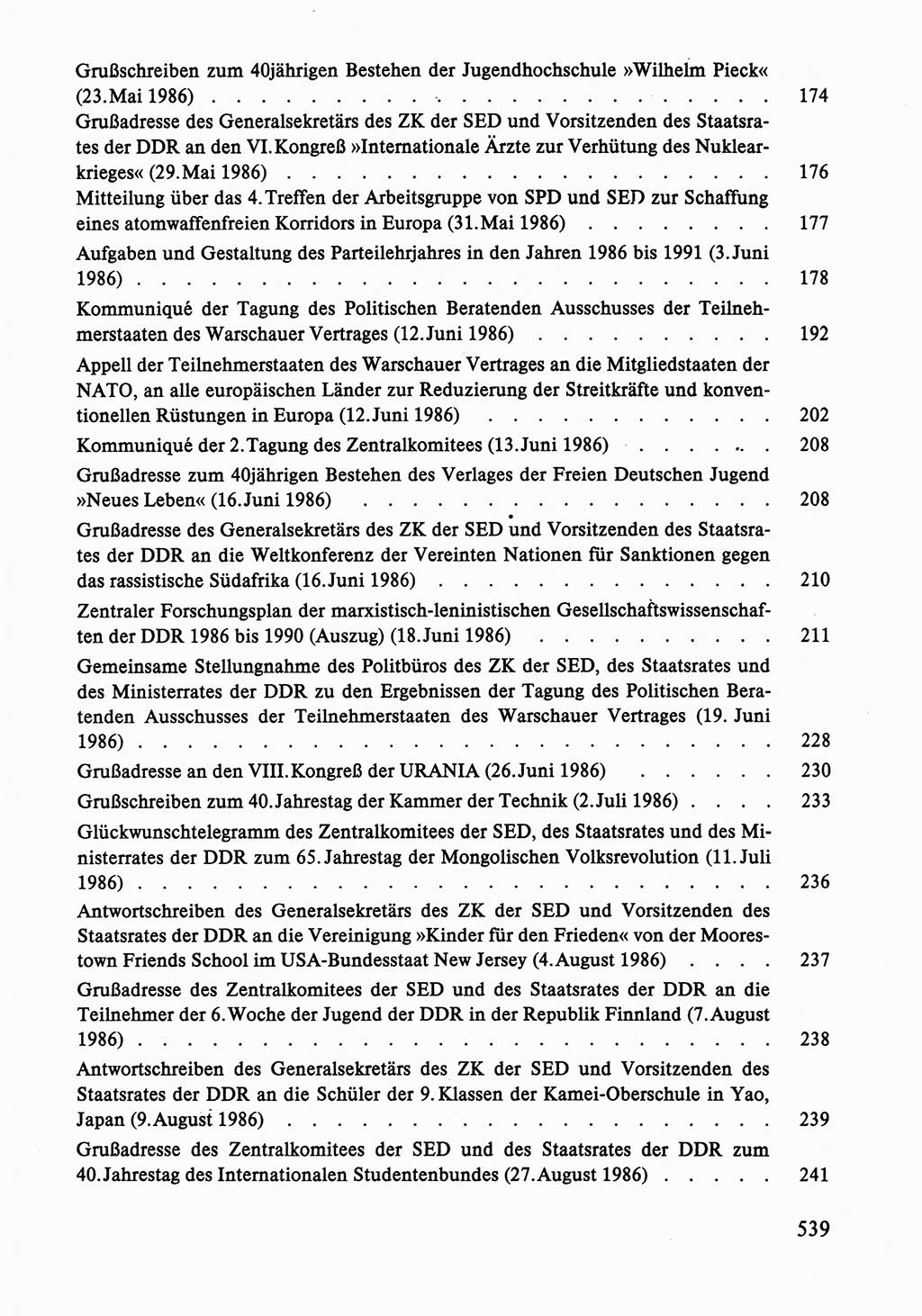 Dokumente der Sozialistischen Einheitspartei Deutschlands (SED) [Deutsche Demokratische Republik (DDR)] 1986-1987, Seite 539 (Dok. SED DDR 1986-1987, S. 539)