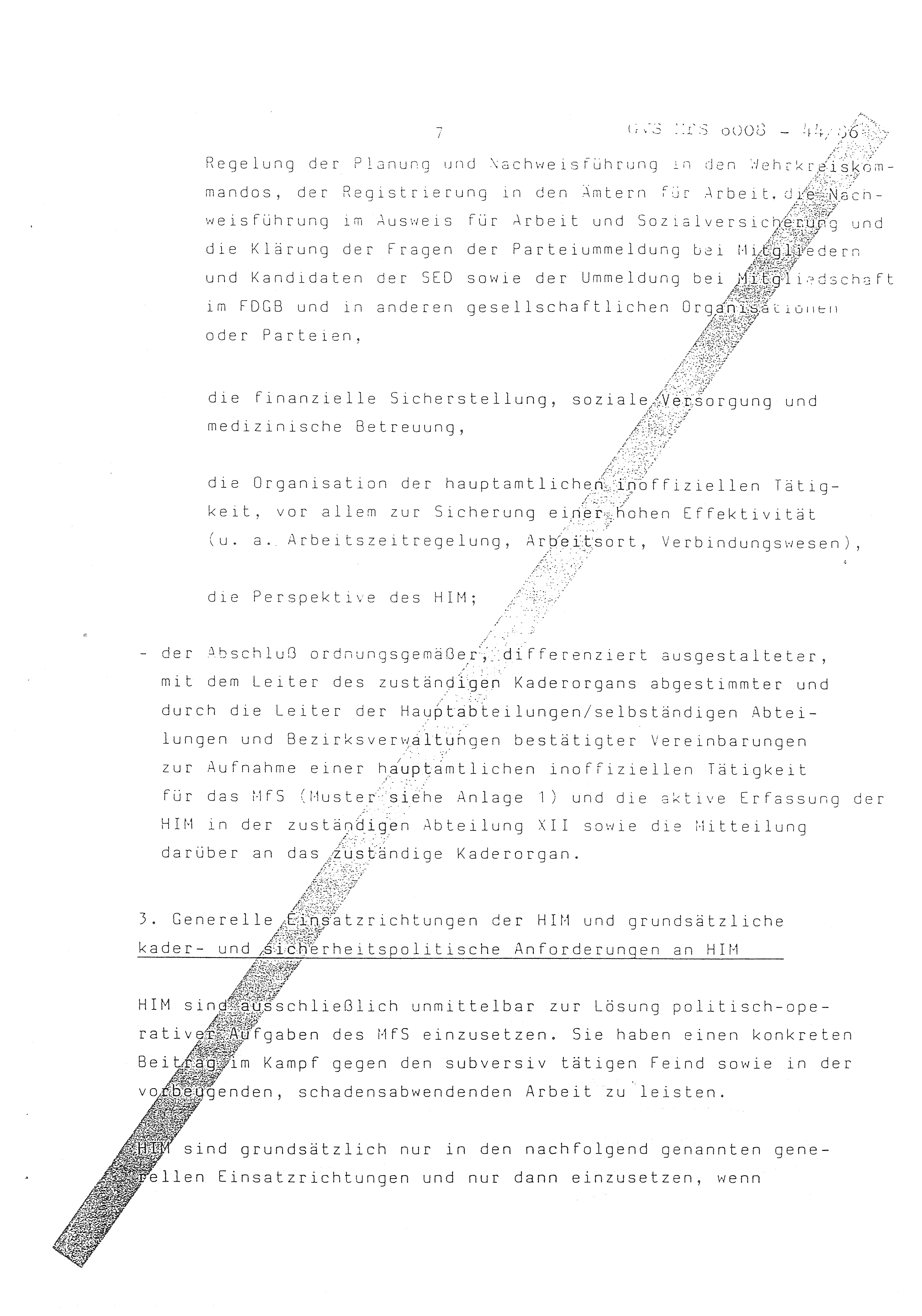 2. Durchführungsbestimmung zur Richtlinie 1/79 über die Arbeit mit hauptamtlichen Mitarbeitern des MfS (HIM), Deutsche Demokratische Republik (DDR), Ministerium für Staatssicherheit (MfS), Der Minister (Mielke), Geheime Verschlußsache (GVS) ooo8-44/86, Berlin 1986, Seite 7 (2. DB RL 1/79 DDR MfS Min. GVS ooo8-44/86 1986, S. 7)