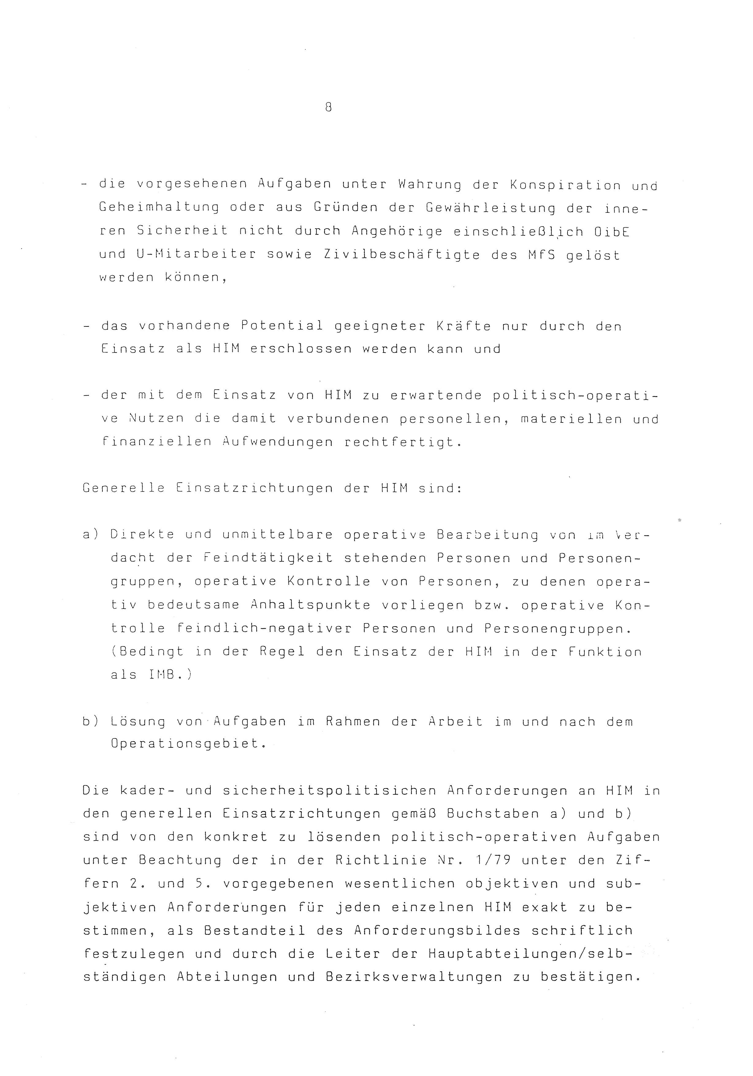 2. Durchführungsbestimmung zur Richtlinie 1/79 über die Arbeit mit hauptamtlichen Mitarbeitern des MfS (HIM), Deutsche Demokratische Republik (DDR), Ministerium für Staatssicherheit (MfS), Der Minister (Mielke), Geheime Verschlußsache (GVS) ooo8-44/86, Berlin 1986, Seite 8 (2. DB RL 1/79 DDR MfS Min. GVS ooo8-44/86 1986, S. 8)