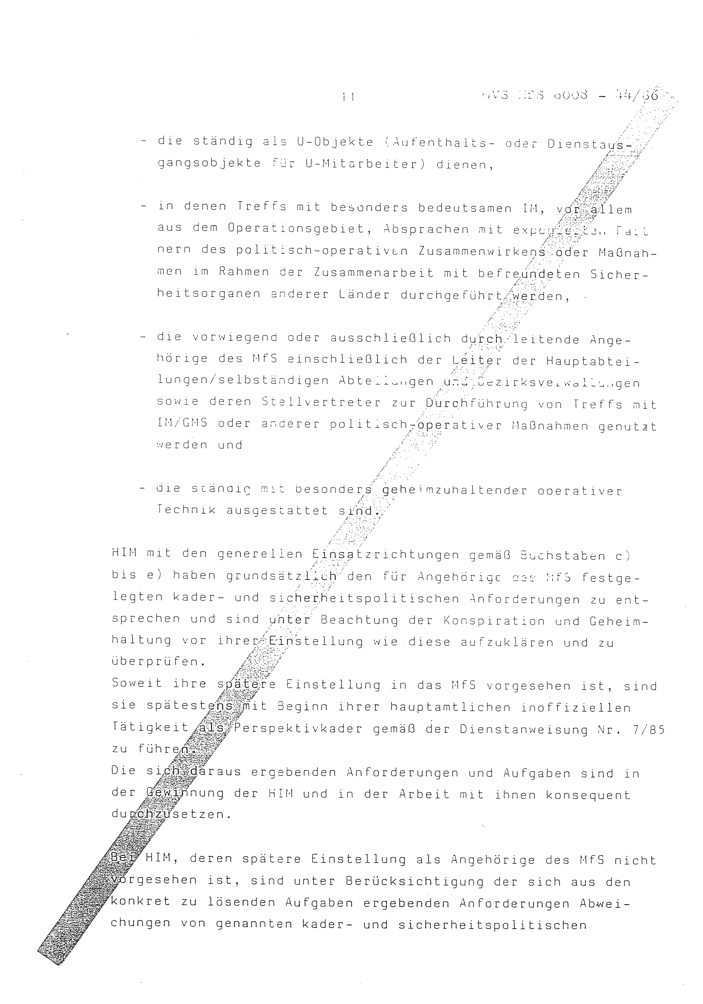 2. Durchführungsbestimmung zur Richtlinie 1/79 über die Arbeit mit hauptamtlichen Mitarbeitern des MfS (HIM), Deutsche Demokratische Republik (DDR), Ministerium für Staatssicherheit (MfS), Der Minister (Mielke), Geheime Verschlußsache (GVS) ooo8-44/86, Berlin 1986, Seite 11 (2. DB RL 1/79 DDR MfS Min. GVS ooo8-44/86 1986, S. 11)