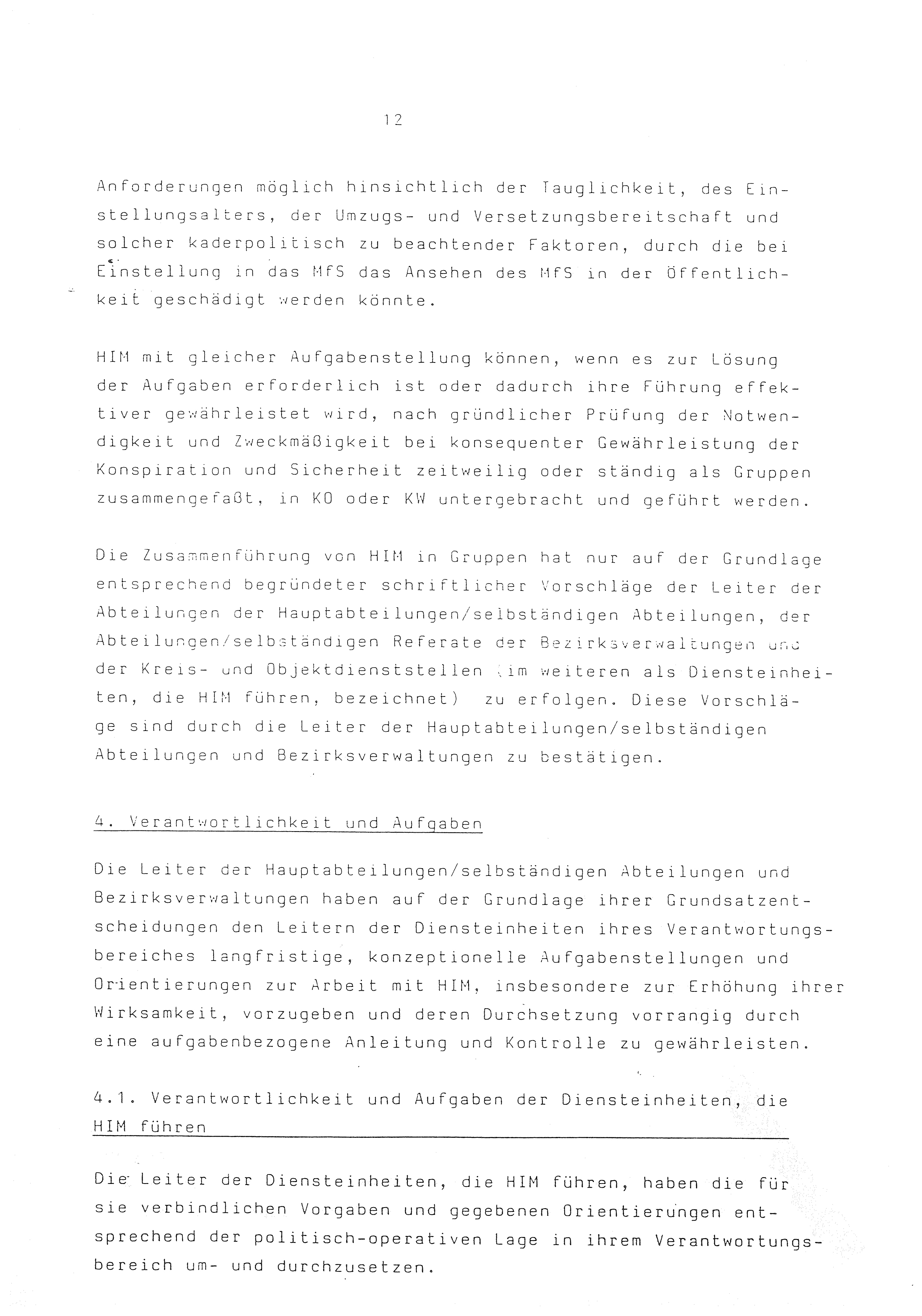 2. Durchführungsbestimmung zur Richtlinie 1/79 über die Arbeit mit hauptamtlichen Mitarbeitern des MfS (HIM), Deutsche Demokratische Republik (DDR), Ministerium für Staatssicherheit (MfS), Der Minister (Mielke), Geheime Verschlußsache (GVS) ooo8-44/86, Berlin 1986, Seite 12 (2. DB RL 1/79 DDR MfS Min. GVS ooo8-44/86 1986, S. 12)