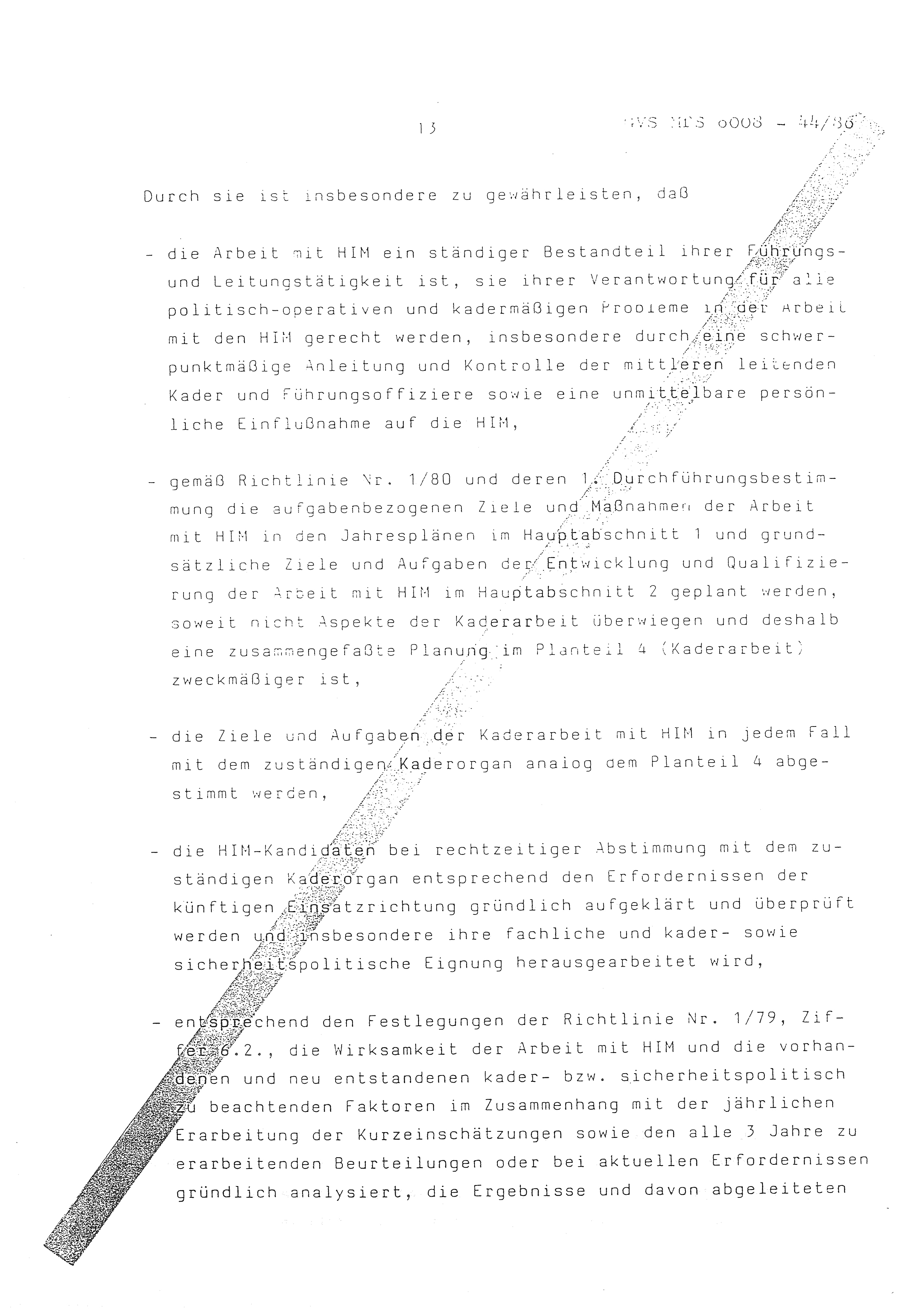 2. Durchführungsbestimmung zur Richtlinie 1/79 über die Arbeit mit hauptamtlichen Mitarbeitern des MfS (HIM), Deutsche Demokratische Republik (DDR), Ministerium für Staatssicherheit (MfS), Der Minister (Mielke), Geheime Verschlußsache (GVS) ooo8-44/86, Berlin 1986, Seite 13 (2. DB RL 1/79 DDR MfS Min. GVS ooo8-44/86 1986, S. 13)