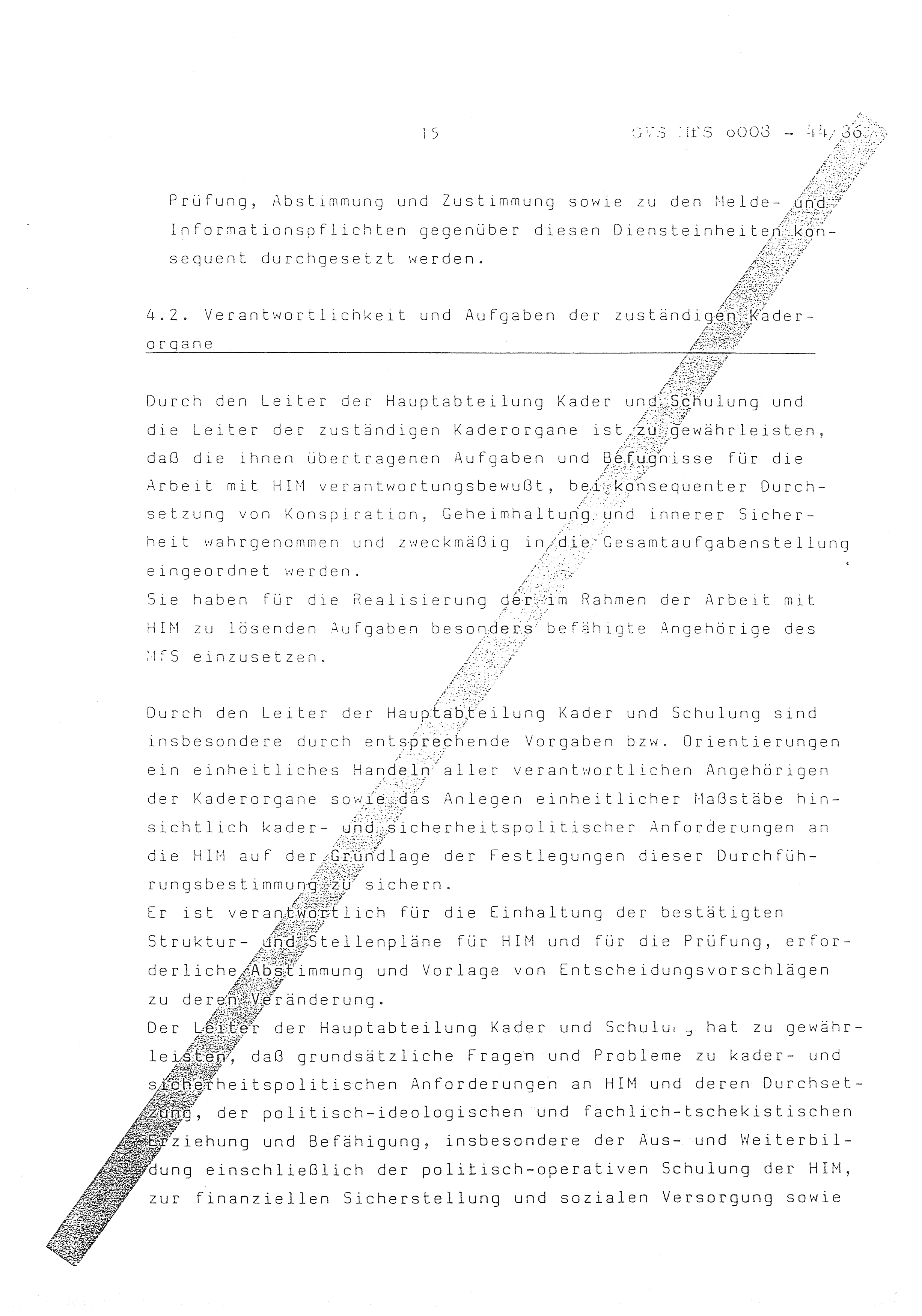 2. Durchführungsbestimmung zur Richtlinie 1/79 über die Arbeit mit hauptamtlichen Mitarbeitern des MfS (HIM), Deutsche Demokratische Republik (DDR), Ministerium für Staatssicherheit (MfS), Der Minister (Mielke), Geheime Verschlußsache (GVS) ooo8-44/86, Berlin 1986, Seite 15 (2. DB RL 1/79 DDR MfS Min. GVS ooo8-44/86 1986, S. 15)