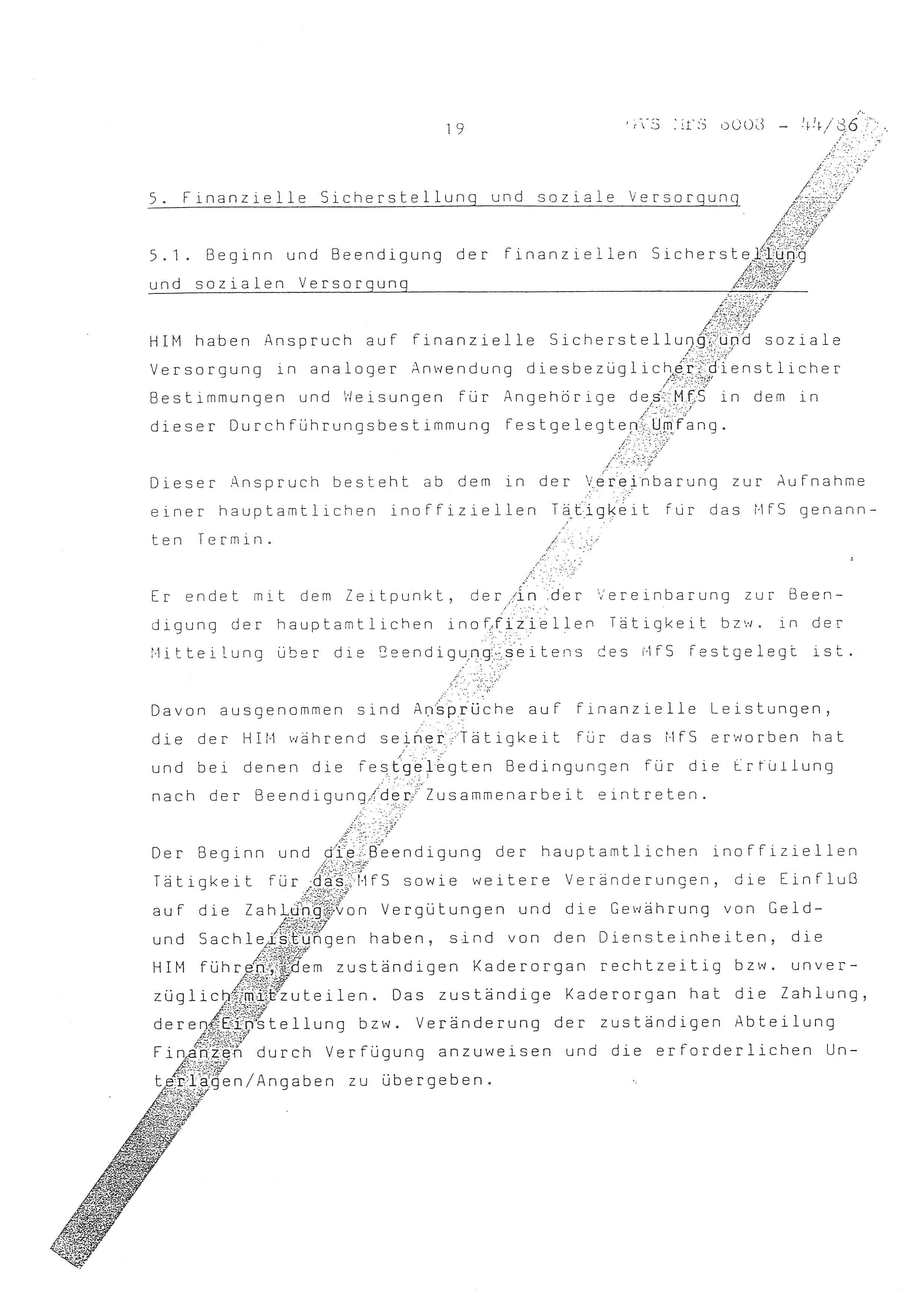 2. Durchführungsbestimmung zur Richtlinie 1/79 über die Arbeit mit hauptamtlichen Mitarbeitern des MfS (HIM), Deutsche Demokratische Republik (DDR), Ministerium für Staatssicherheit (MfS), Der Minister (Mielke), Geheime Verschlußsache (GVS) ooo8-44/86, Berlin 1986, Seite 19 (2. DB RL 1/79 DDR MfS Min. GVS ooo8-44/86 1986, S. 19)