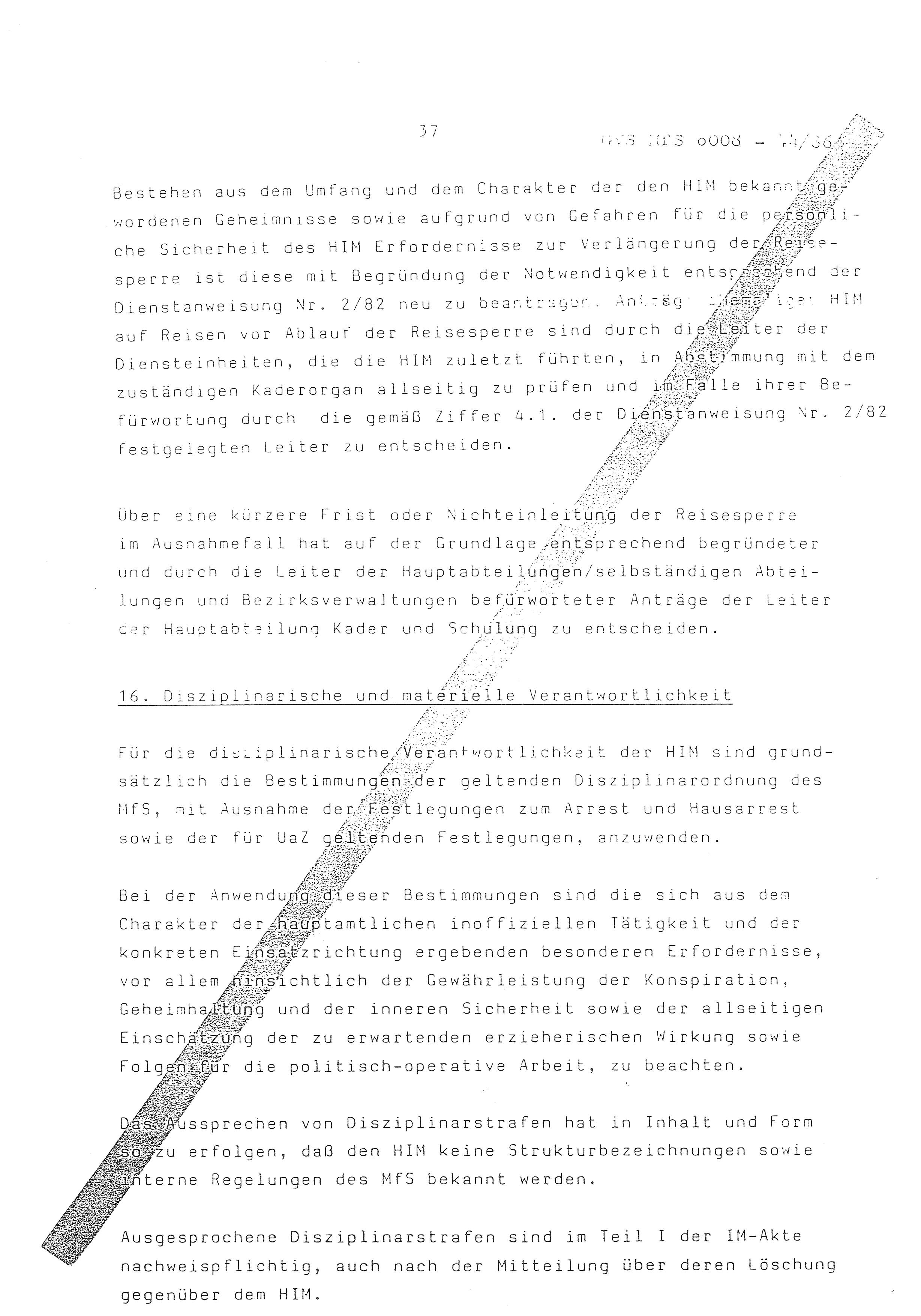 2. Durchführungsbestimmung zur Richtlinie 1/79 über die Arbeit mit hauptamtlichen Mitarbeitern des MfS (HIM), Deutsche Demokratische Republik (DDR), Ministerium für Staatssicherheit (MfS), Der Minister (Mielke), Geheime Verschlußsache (GVS) ooo8-44/86, Berlin 1986, Seite 37 (2. DB RL 1/79 DDR MfS Min. GVS ooo8-44/86 1986, S. 37)