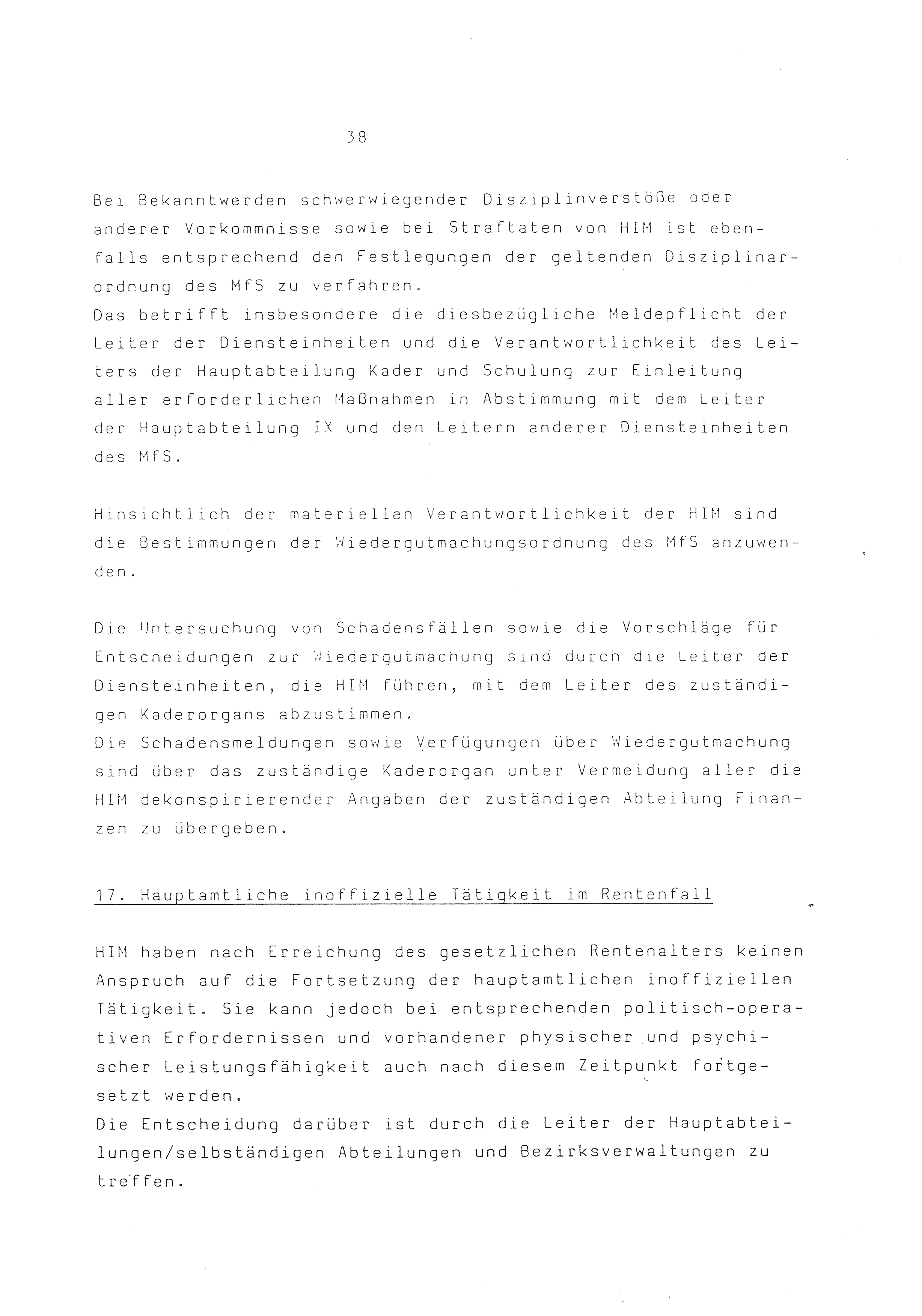 2. Durchführungsbestimmung zur Richtlinie 1/79 über die Arbeit mit hauptamtlichen Mitarbeitern des MfS (HIM), Deutsche Demokratische Republik (DDR), Ministerium für Staatssicherheit (MfS), Der Minister (Mielke), Geheime Verschlußsache (GVS) ooo8-44/86, Berlin 1986, Seite 38 (2. DB RL 1/79 DDR MfS Min. GVS ooo8-44/86 1986, S. 38)