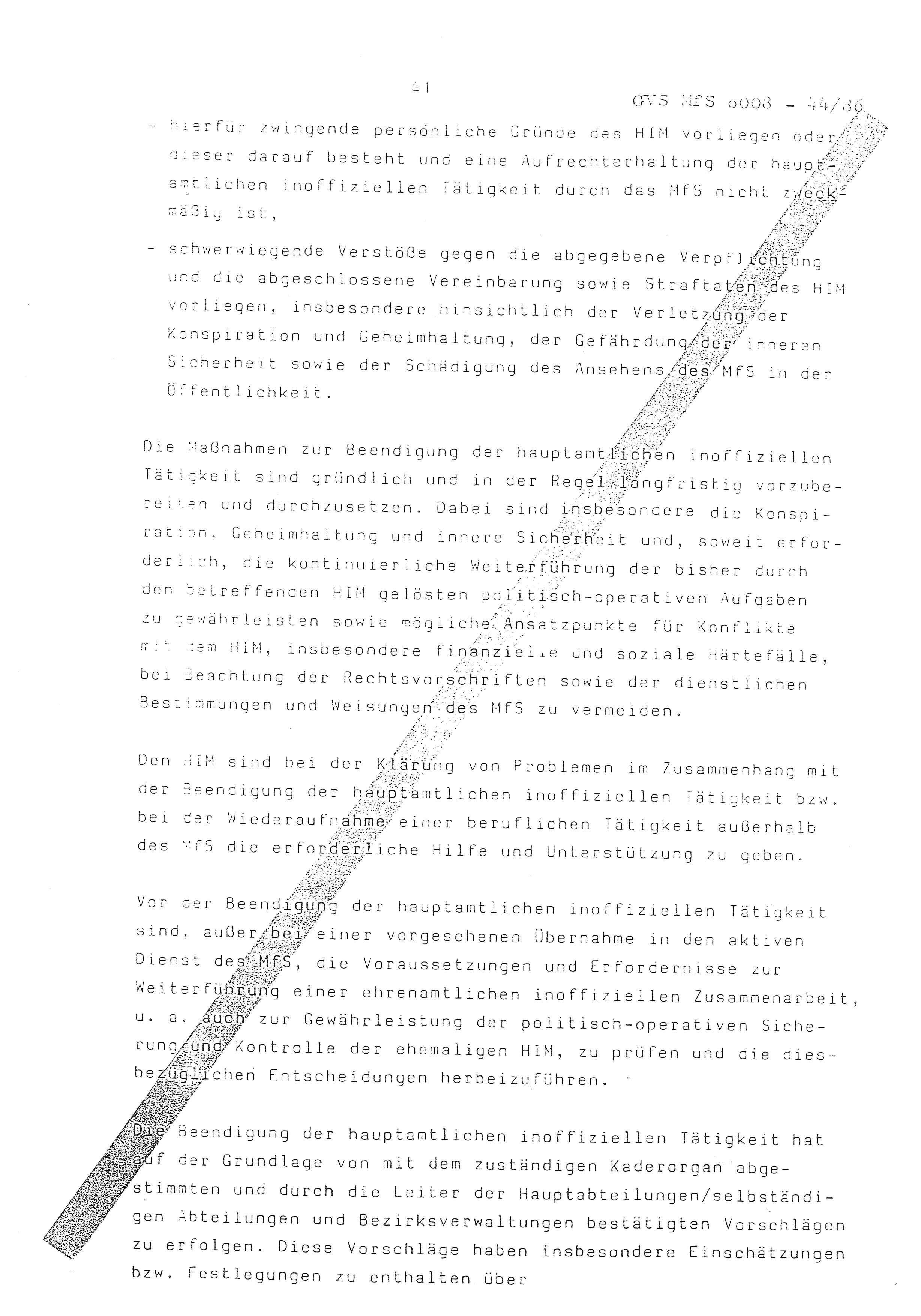 2. Durchführungsbestimmung zur Richtlinie 1/79 über die Arbeit mit hauptamtlichen Mitarbeitern des MfS (HIM), Deutsche Demokratische Republik (DDR), Ministerium für Staatssicherheit (MfS), Der Minister (Mielke), Geheime Verschlußsache (GVS) ooo8-44/86, Berlin 1986, Seite 41 (2. DB RL 1/79 DDR MfS Min. GVS ooo8-44/86 1986, S. 41)